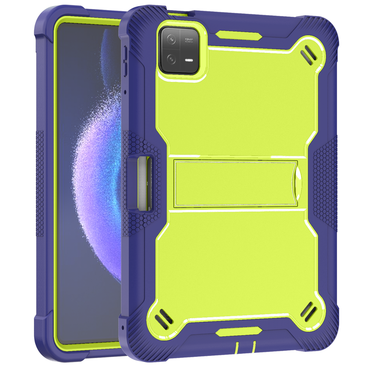 TOZIZO Yellow Green + Navy Blue Xiaomi Pad 6 Kids Tablet Case Heavy Duty Shockproof Protective Cover