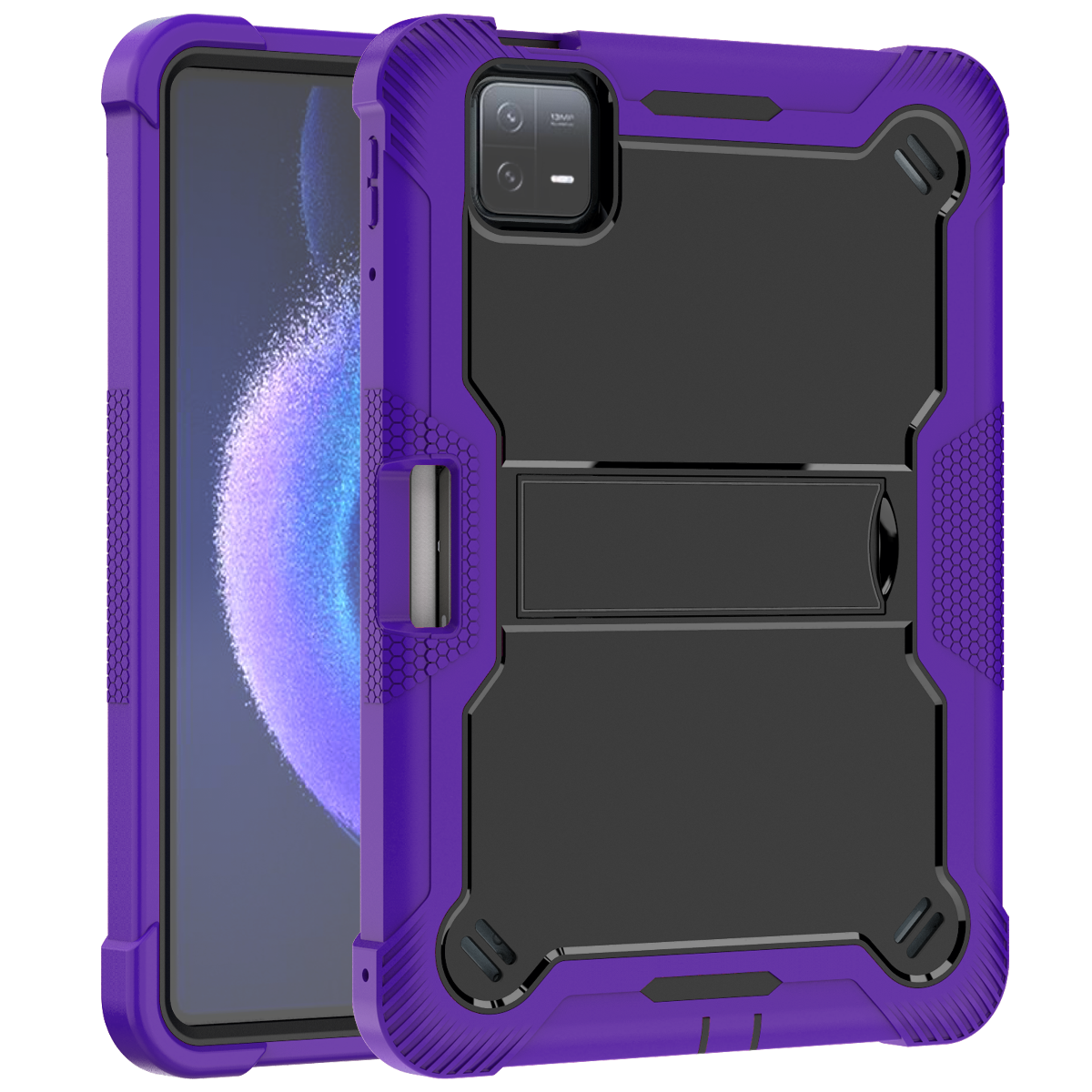 TOZIZO Purple + Black Xiaomi Pad 6 Tablet Case Shockproof Rugged Armor Cover with Multi Angle Kickstand