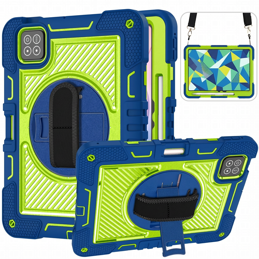 TOZIZO Xiaomi Pad 7 Heavy Duty Rugged Case with Kickstand, Silicone 3-Layer Shockproof Cover - Navy Blue & Yellow-Green