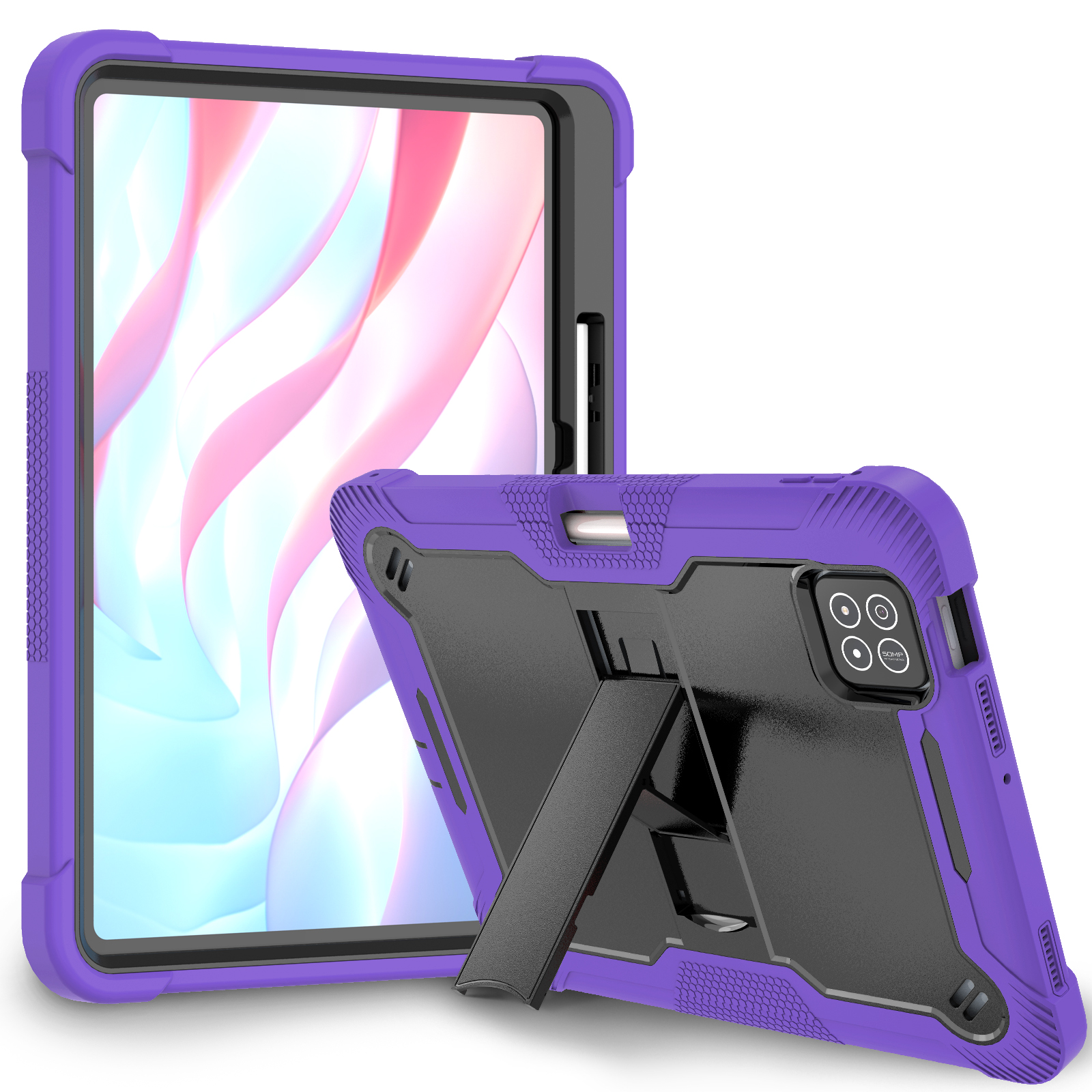 TOZIZO Purple + Black Full Body Protective Xiaomi Pad 7 Pro Case Shockproof Heavy Duty Tablet Cover