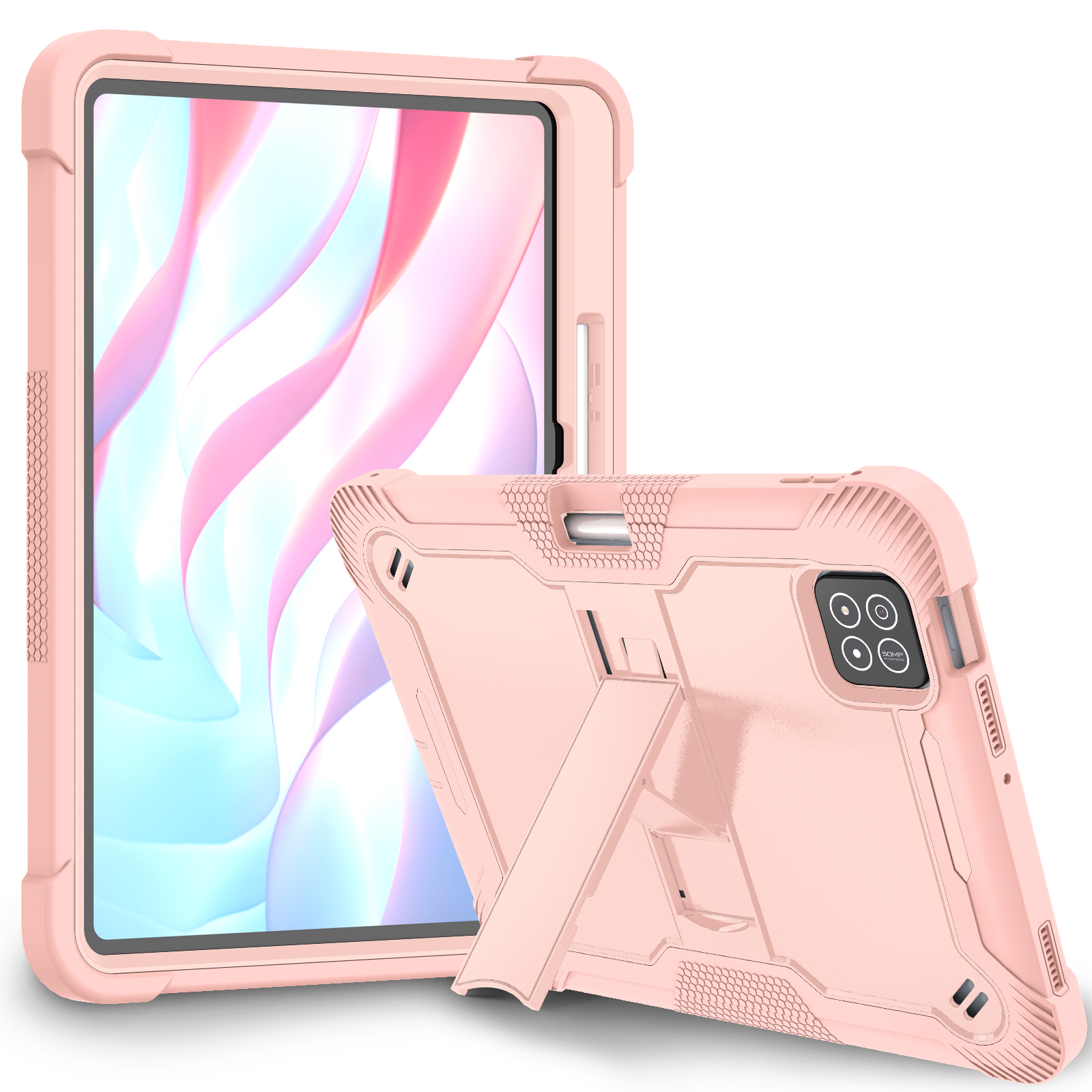 TOZIZO Pink Heavy Duty Shockproof Tablet Case for Xiaomi Pad 7 / 7 Pro with Built-in Stand Rugged Cover