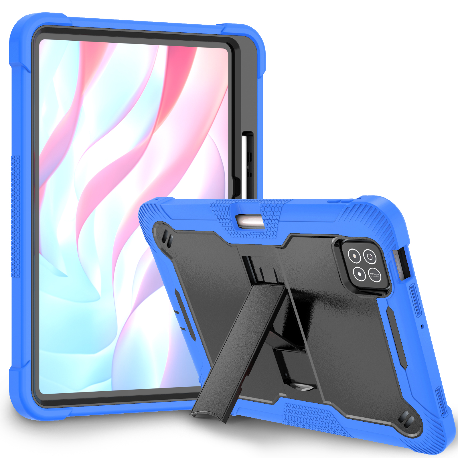TOZIZO Dark Blue + Black Rugged Survivor Case for Xiaomi Pad 7 Tablet 11.2 Inch with Multi Angle Kickstand
