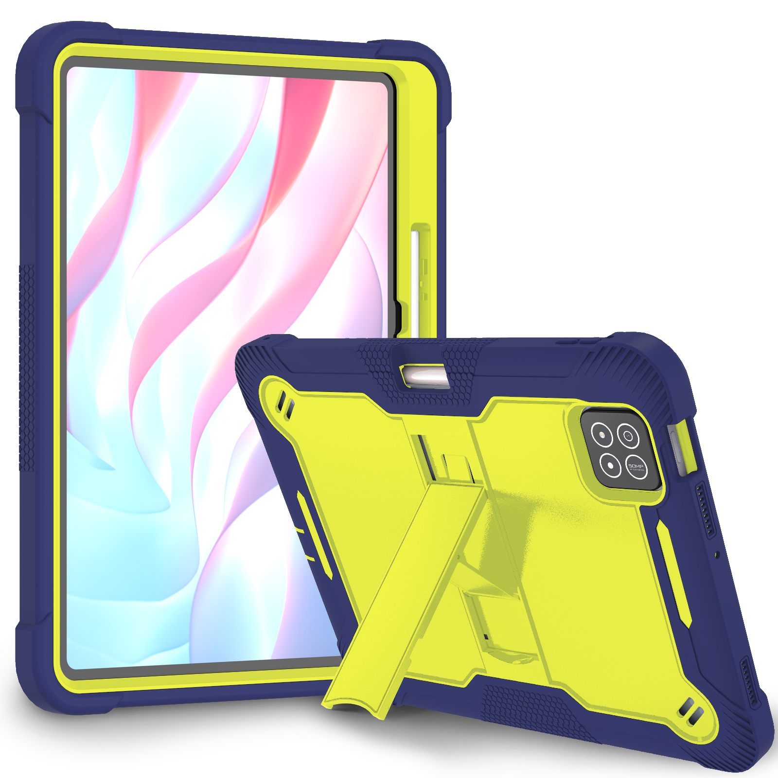 TOZIZO Yellow Green + Navy Blue Kids Education Tablet Case for Xiaomi Pad 7 Pro Shockproof Rugged Cover