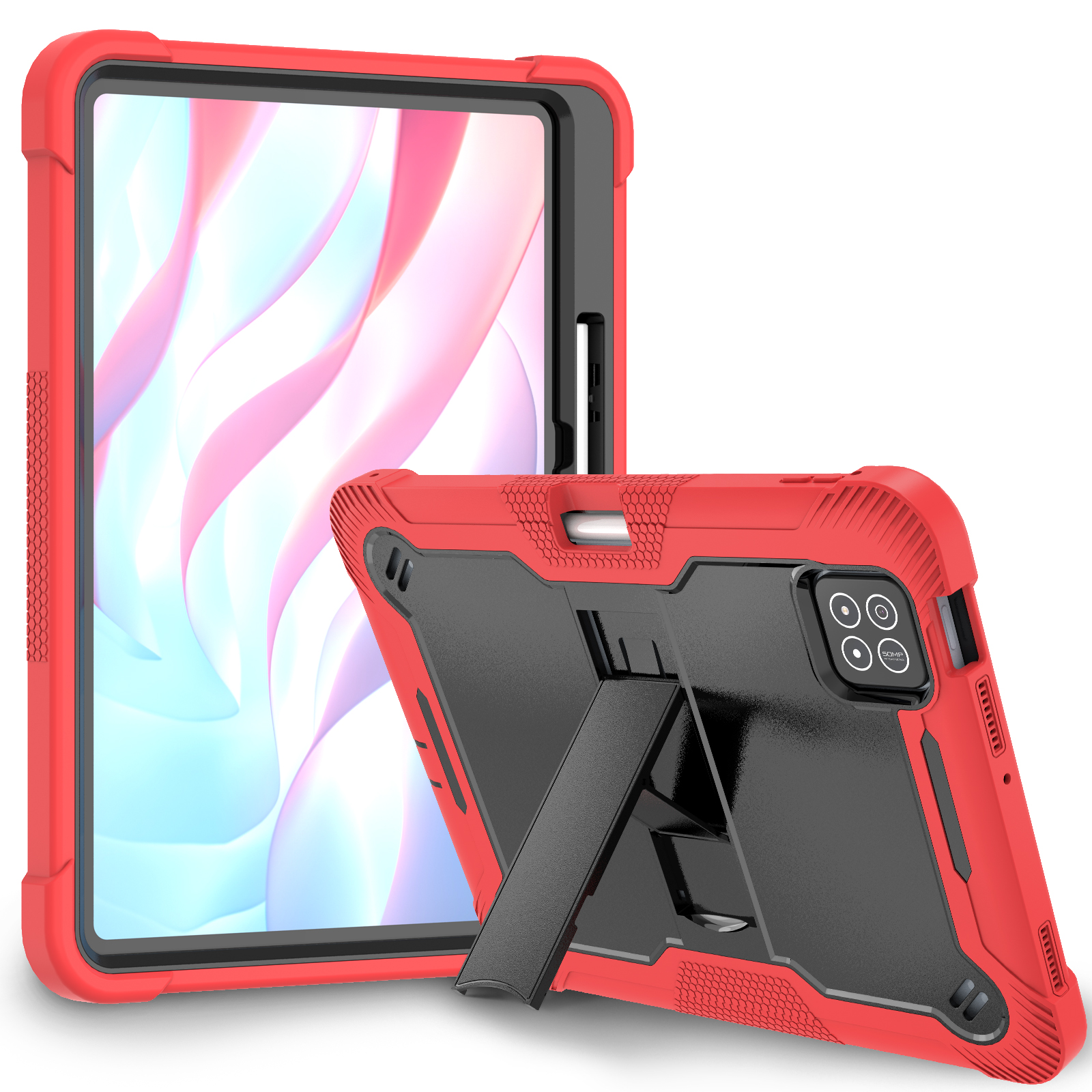 TOZIZO Red + Black Shockproof Xiaomi Pad 7 Pro Tablet Case 11.2 Inch with Stand Heavy Duty Survivor Cover