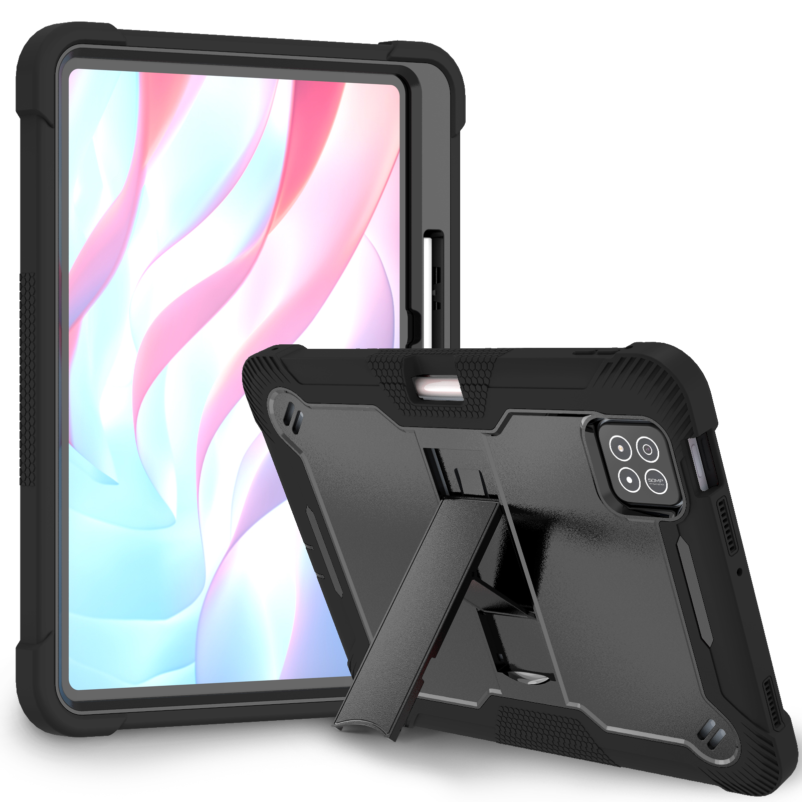 TOZIZO Black Rugged Tablet Armor Case for Xiaomi Pad 7 / 7 Pro 11.2 Inch Shockproof Full Protective Cover