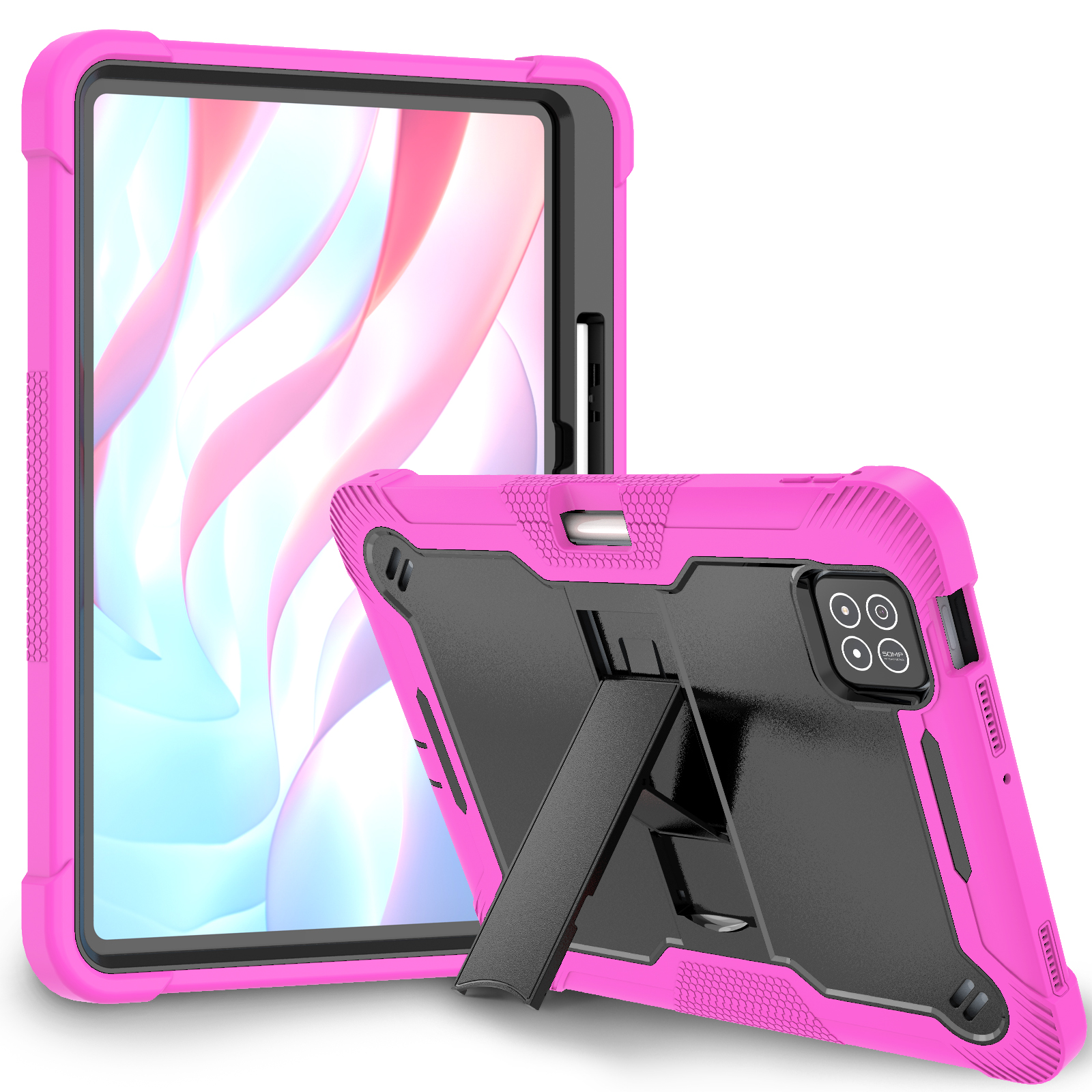 TOZIZO Rose Red + Black Silicone Tablet Case for Xiaomi Pad 7 / 7 Pro 11.2 Inch Full Body Protective Cover