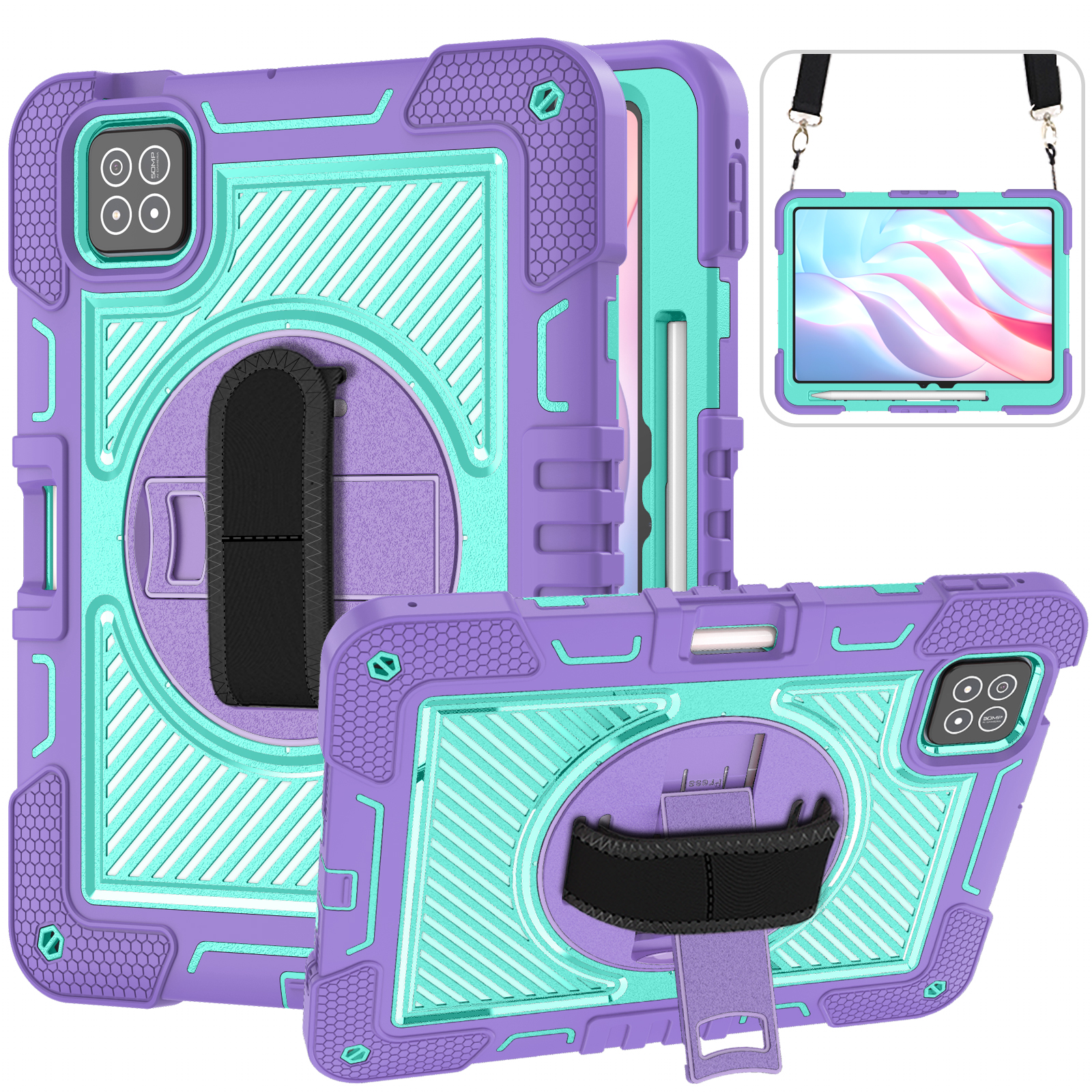 TOZIZO 360° Rotatable Shockproof Tablet Case for Xiaomi Pad 8/8 Pro 11.2” - Purple & Mint Green