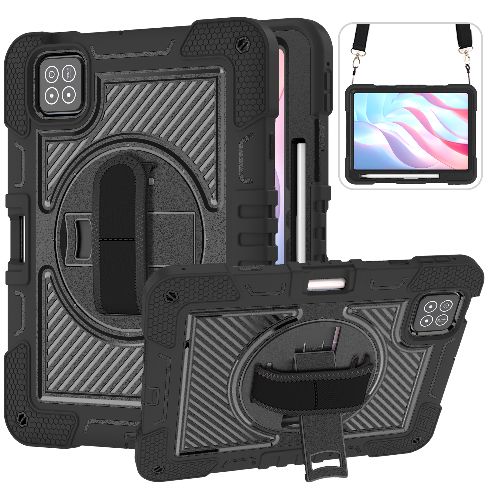 TOZIZO Heavy Duty Black Rugged Tablet Case for Xiaomi Pad 8/8 Pro 11.2” with Kickstand & Strap