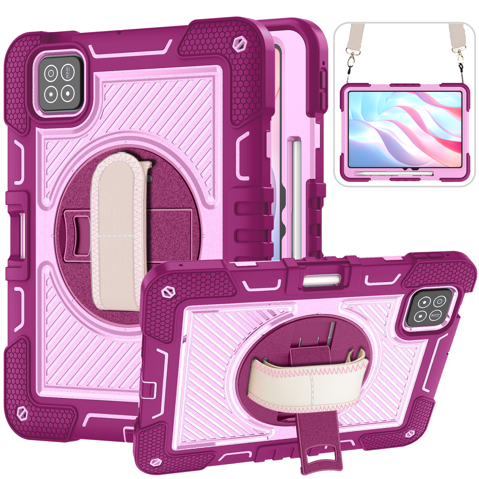 TOZIZO Full Body Protective Tablet Case for Xiaomi Pad 8/8 Pro - Rose Red & Pink