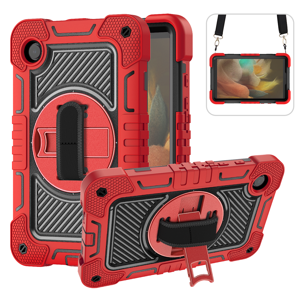 TOZIZO Red Shockproof Tablet Defender with 360° Swivel Stand, Adjustable Hand Grip & Wide Carry Strap for Samsung Tab A9