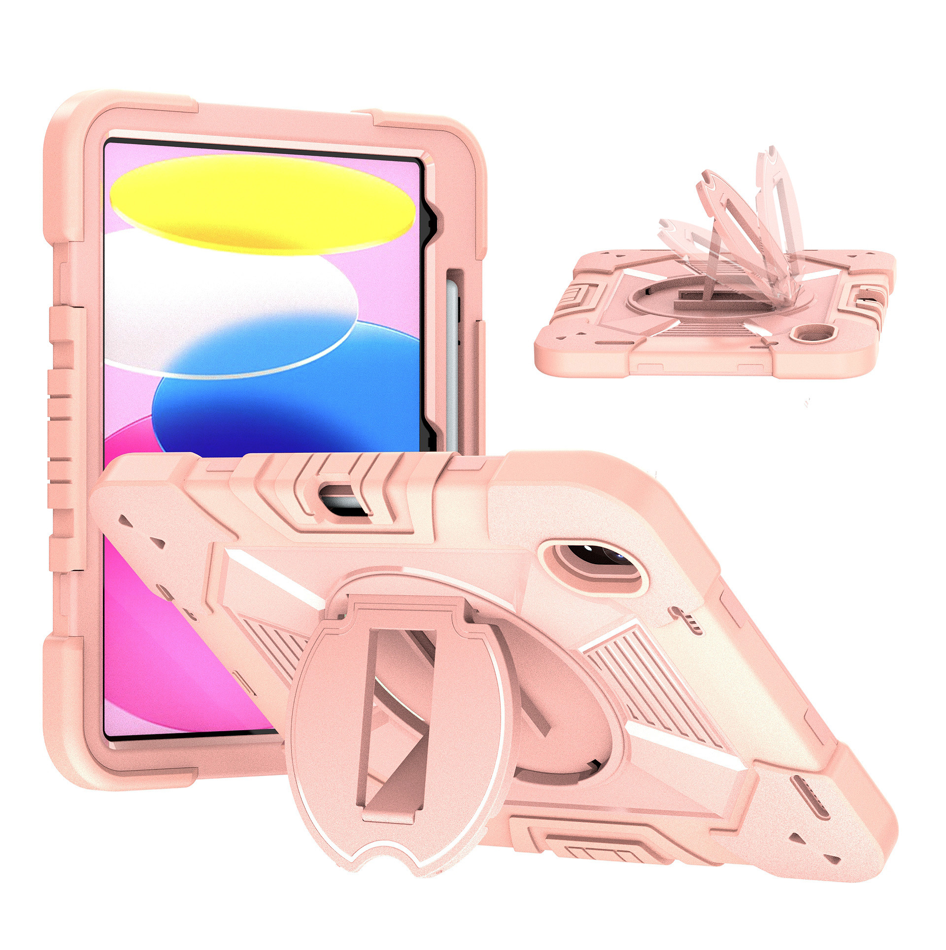 TOZIZO Rose Gold Protective Case for iPad 10th Gen / iPad A16, Silicone PC 3-in-1 Armor with Foldable Kickstand