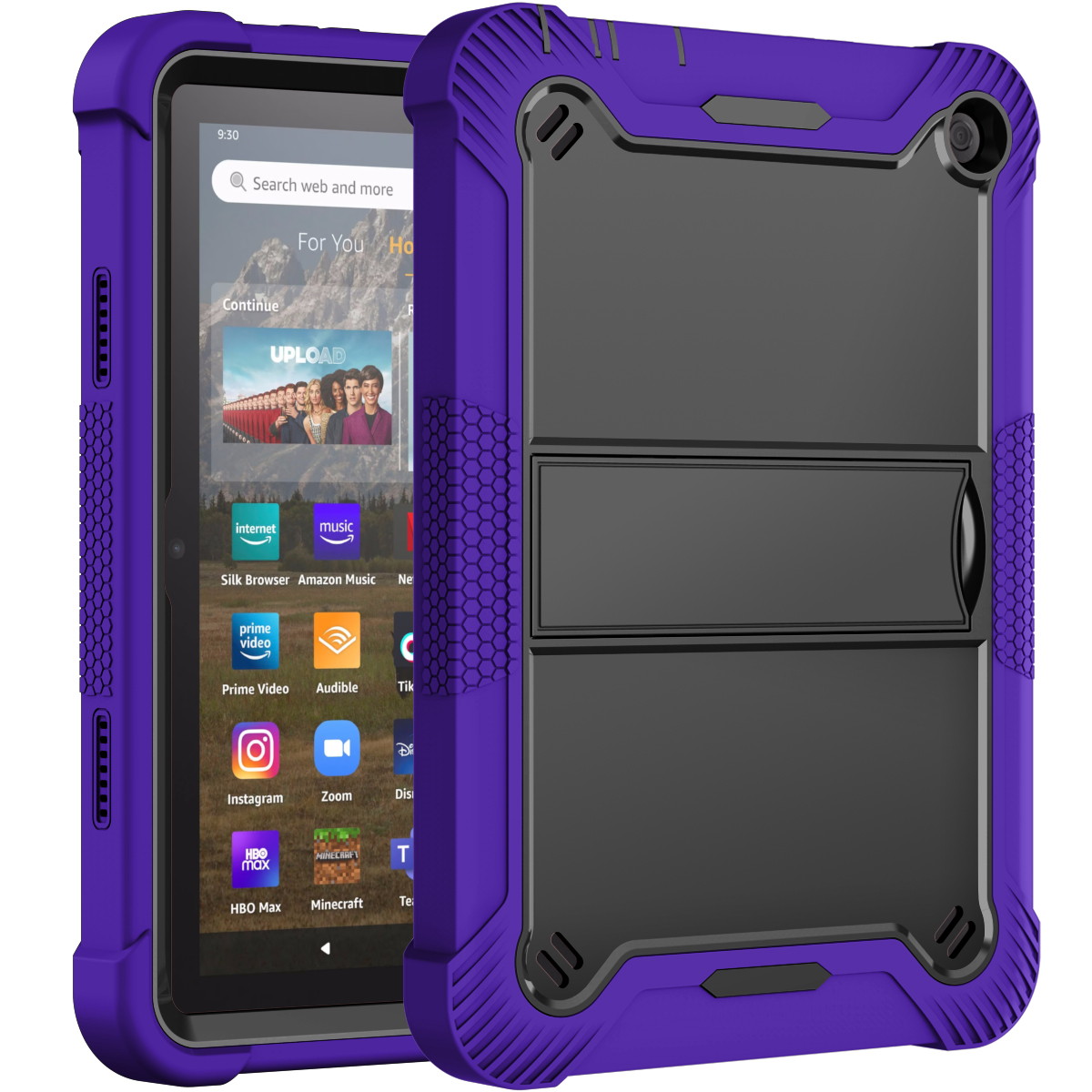 TOZIZO Heavy Duty Shockproof Tablet Case for Fire HD 8 / HD 8 Plus (2022) – Rugged Full Body Armor Tablet Cover with Stand – Purple + Black