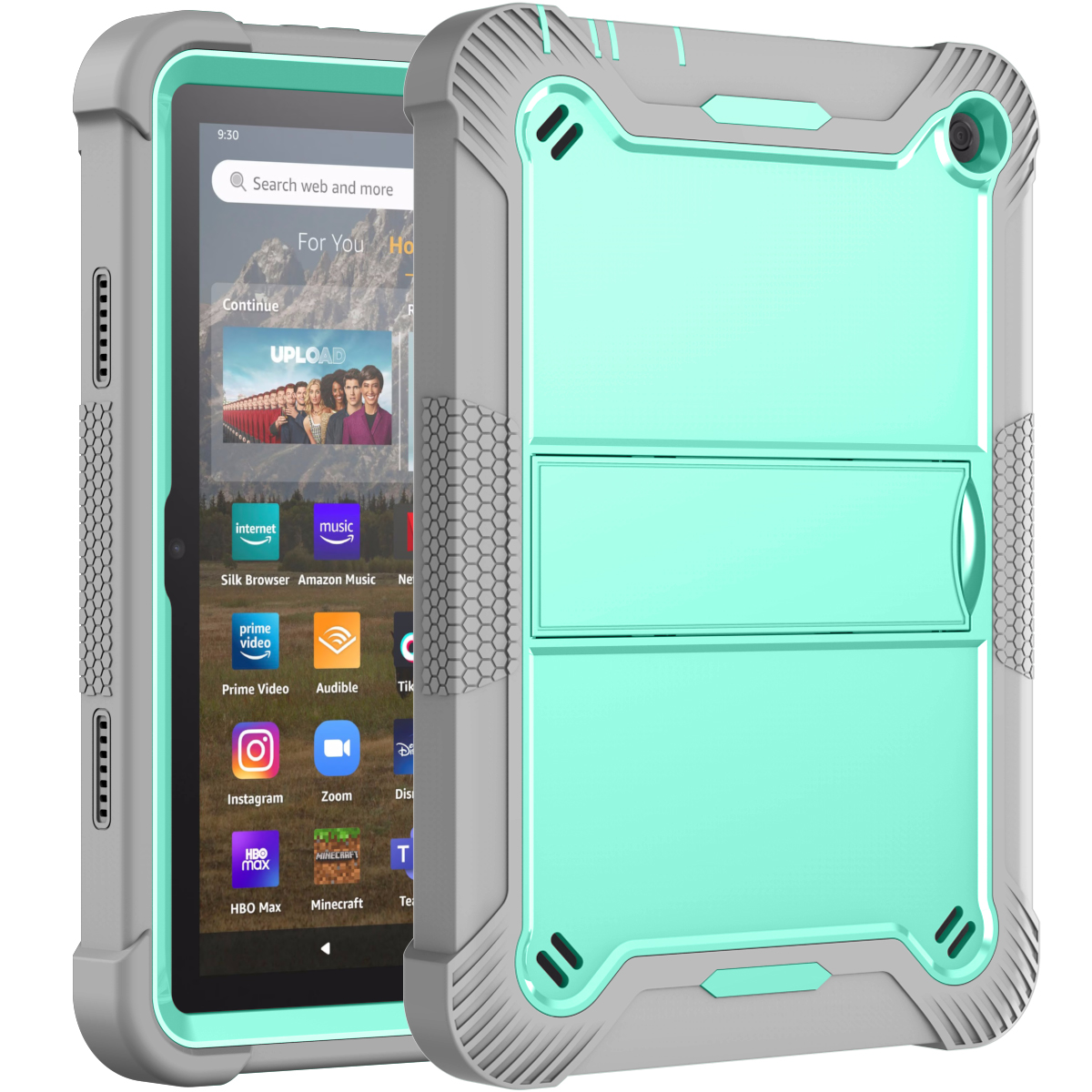 TOZIZO Kid-Proof Rugged Case for Fire HD 8 / HD 8 Plus (2022) – Neon Green Full Body Hybrid Stand Cover – Drop & Shock Resistant