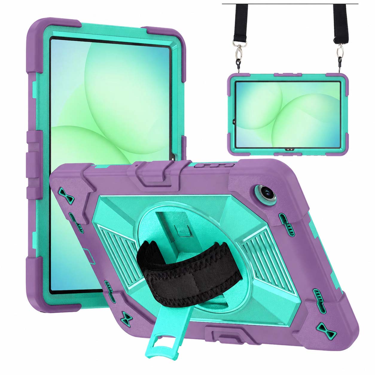 TOZIZO Multi-Angle Protective Samsung Tab A9+ / Tab A11+ Case, Drop Slip Dust Resistant 3-in-1 Cover - Purple Mint