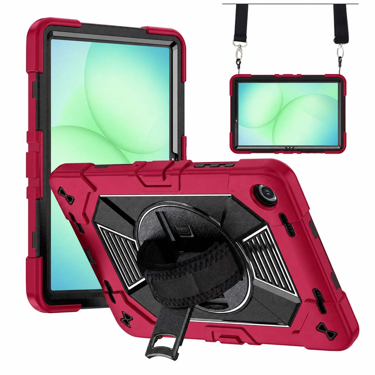 TOZIZO 3-Layer Armor Case for Samsung Tab A9+ / Tab A11+, PC Silicone Shockproof Cover with 360° Viewing Stand - Rose Gold