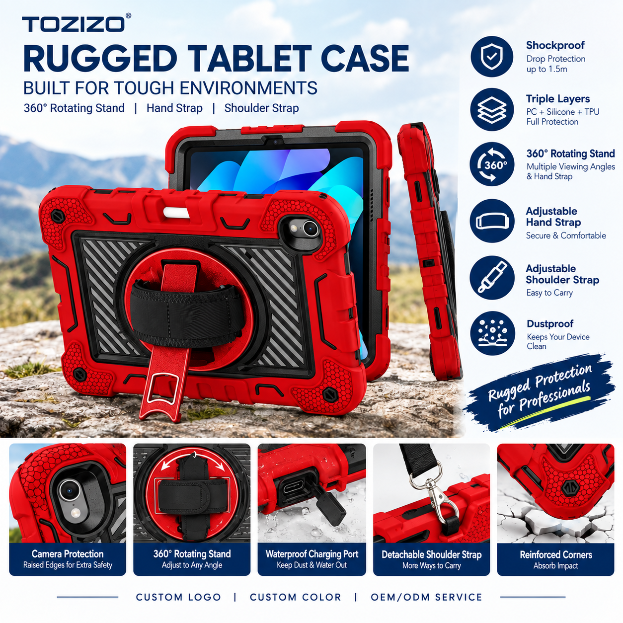TOZIZO for iPad mini 8 Red Heavy Duty Shockproof Case with 360 Stand | Distributor Bulk Supply