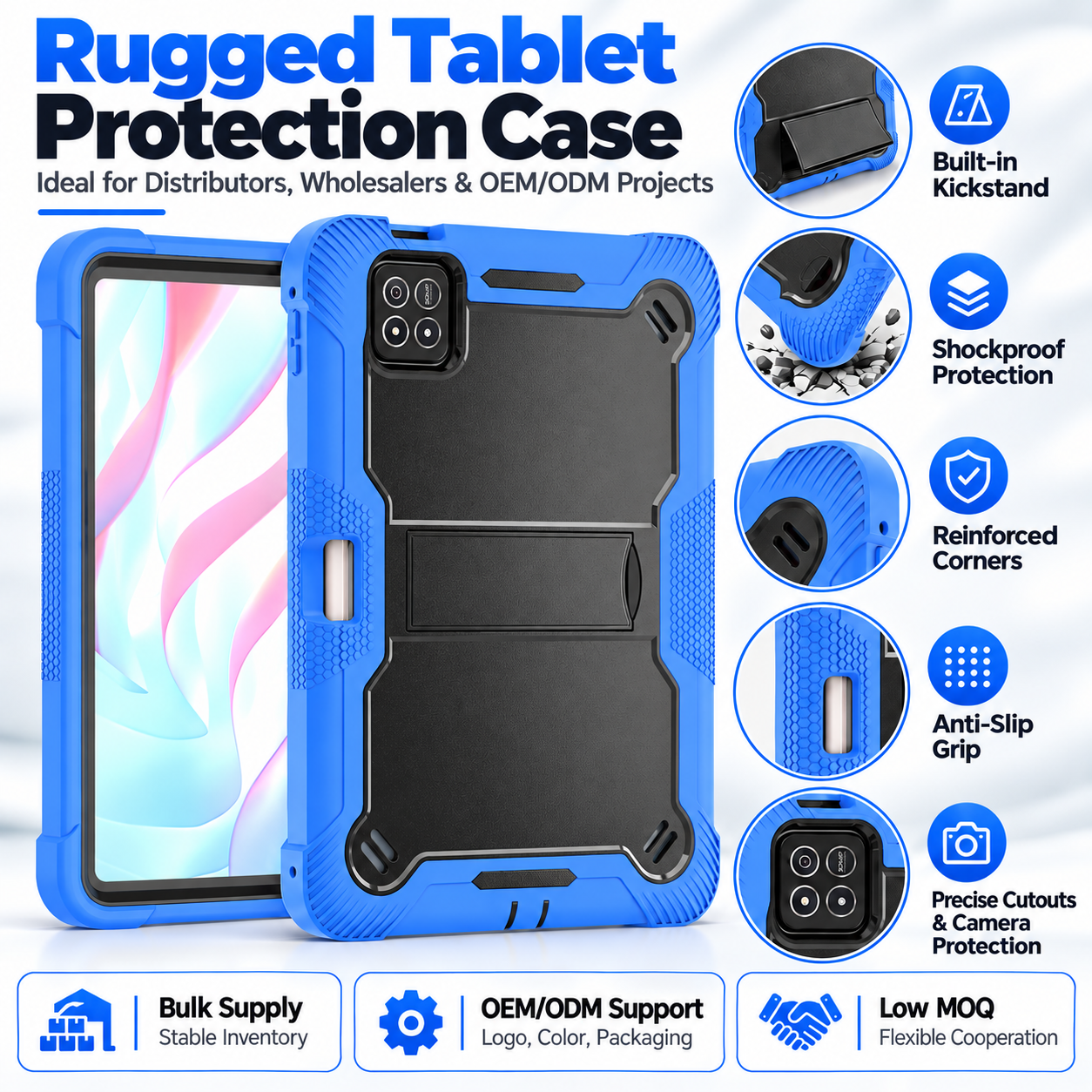 TOZIZO Dark Blue Commercial Grade Armor Case for Xiaomi Pad 8 / Pad 8 Pro – Silicone PC 3-in-1 Protection with Foldable Landscape Stand