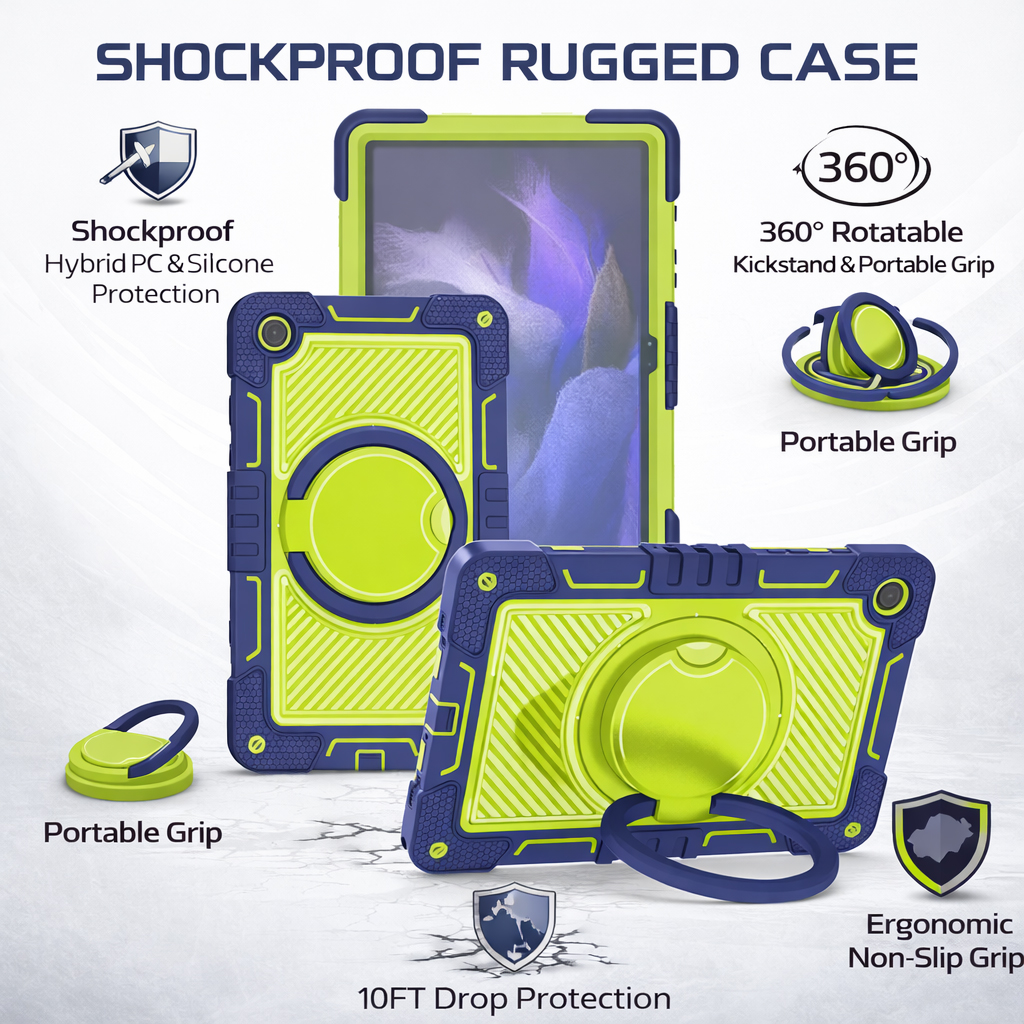 TOZIZO Samsung Galaxy Tab A11 Plus Case Navy Green – 360° Kickstand Rugged Silicone Tablet Case