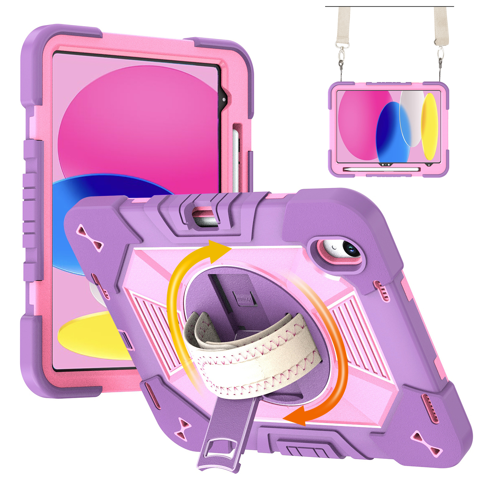 TOZIZO Lavender Pink Heavy Duty iPad 10th Generation Case with Adjustable Hand Strap and Kickstand