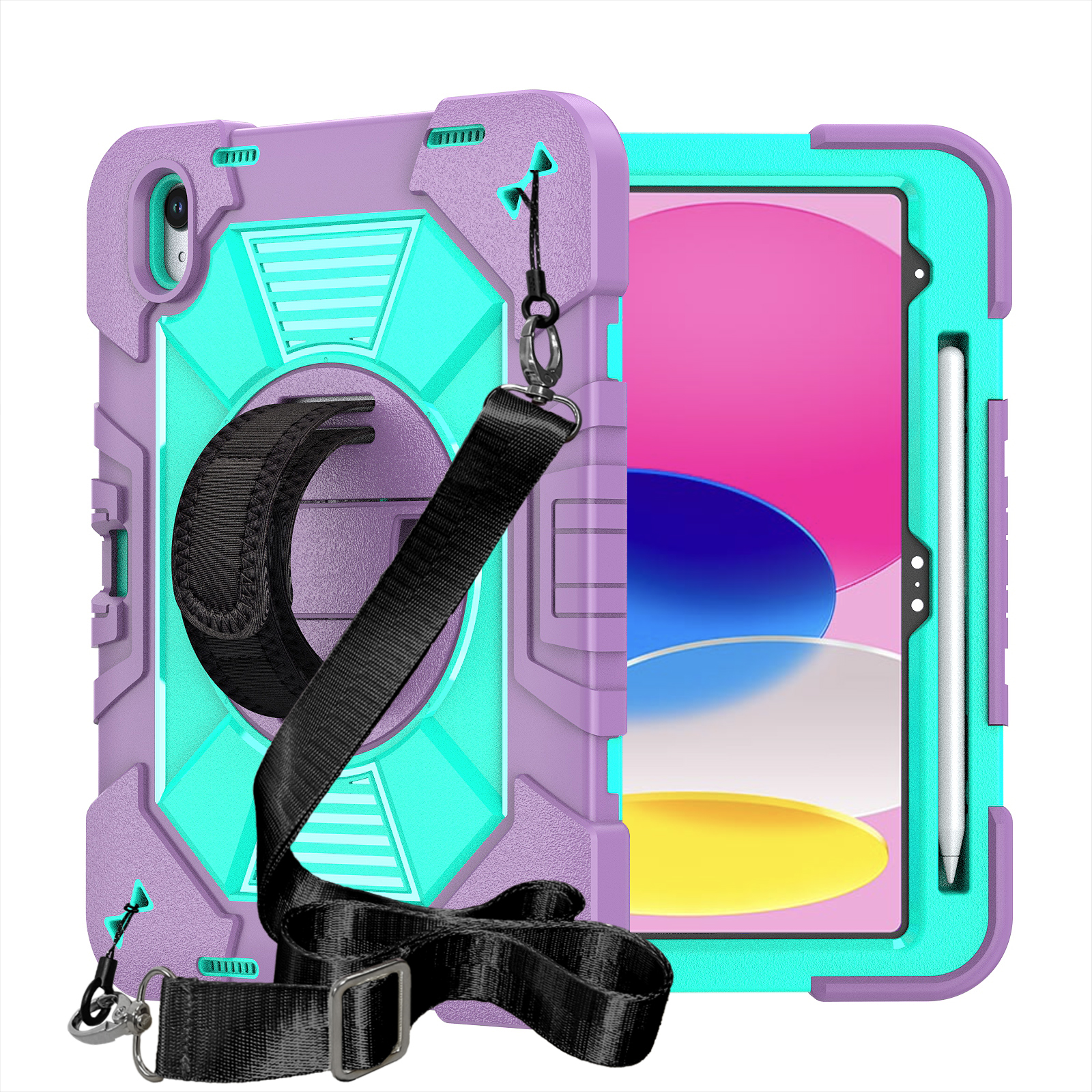 TOZIZO Purple Turquoise Protective iPad 10.9 Case for iPad 10th Gen & iPad 11th 2025 with Rotating Stand