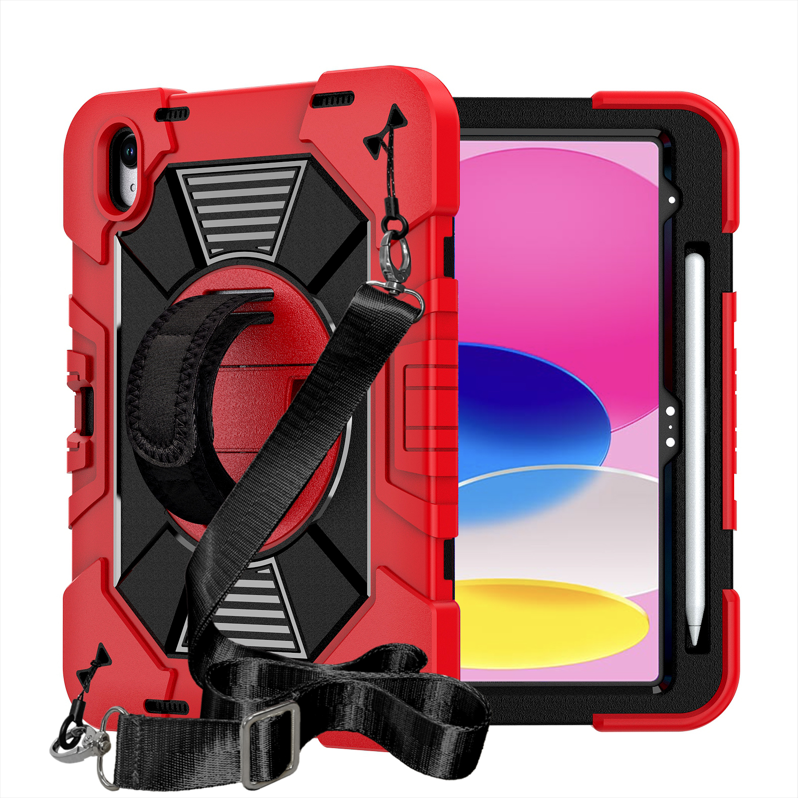TOZIZO Red Shockproof Kids Case for iPad 10th Gen 2022 / iPad 11-inch A16 with 360 Stand & Hand Strap