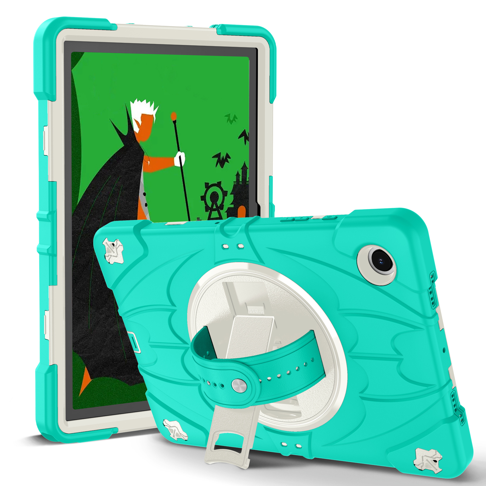 TOZIZO Back-to-School Silicone Combo Armor Tablet Case for Galaxy Tab A8 2021 – Mint 360° Viewing Kickstand Cover