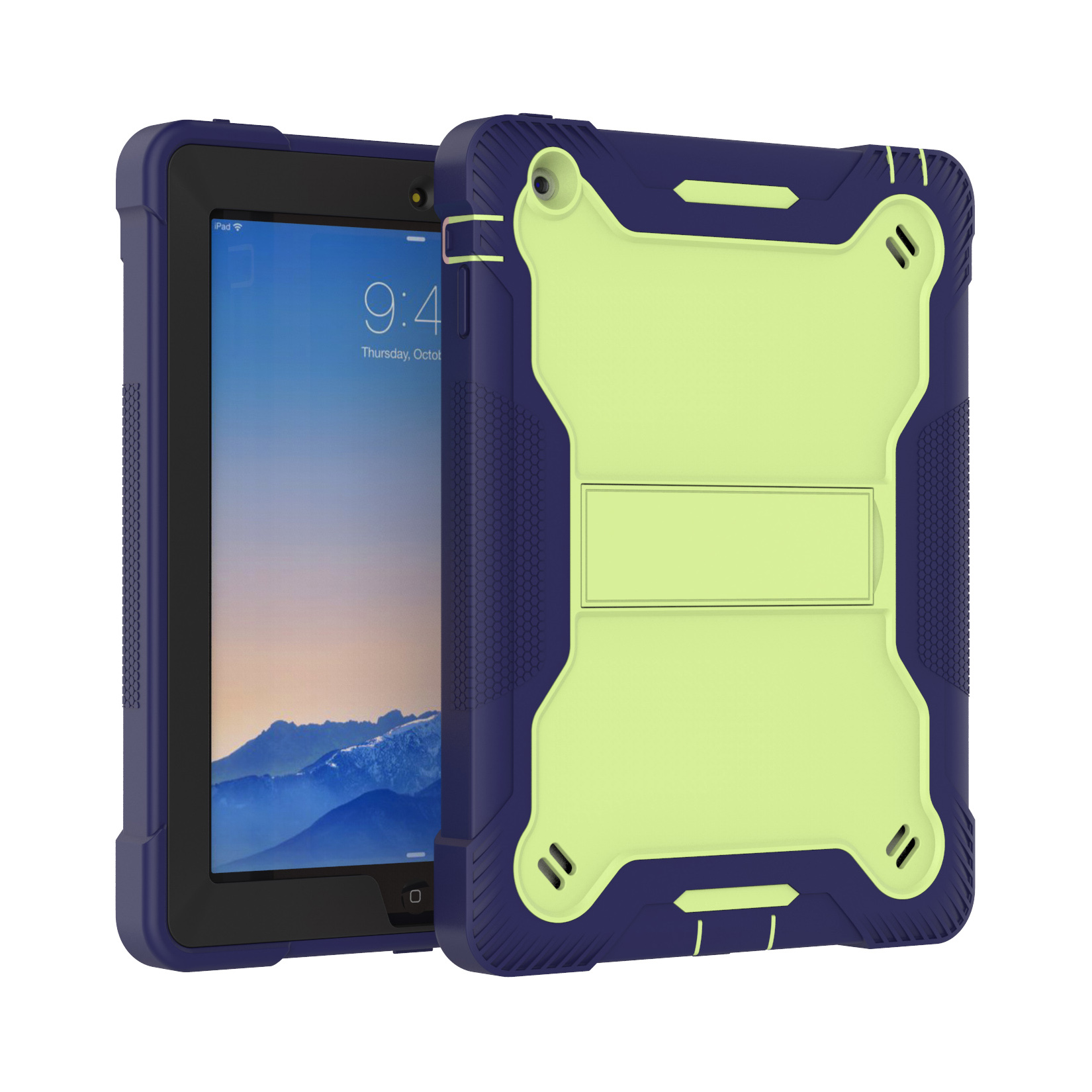 TOZIZO Dual-Tone Heavy Duty Hybrid Shockproof Case for iPad 2/3/4 – Green & Navy Rugged Protective Shell
