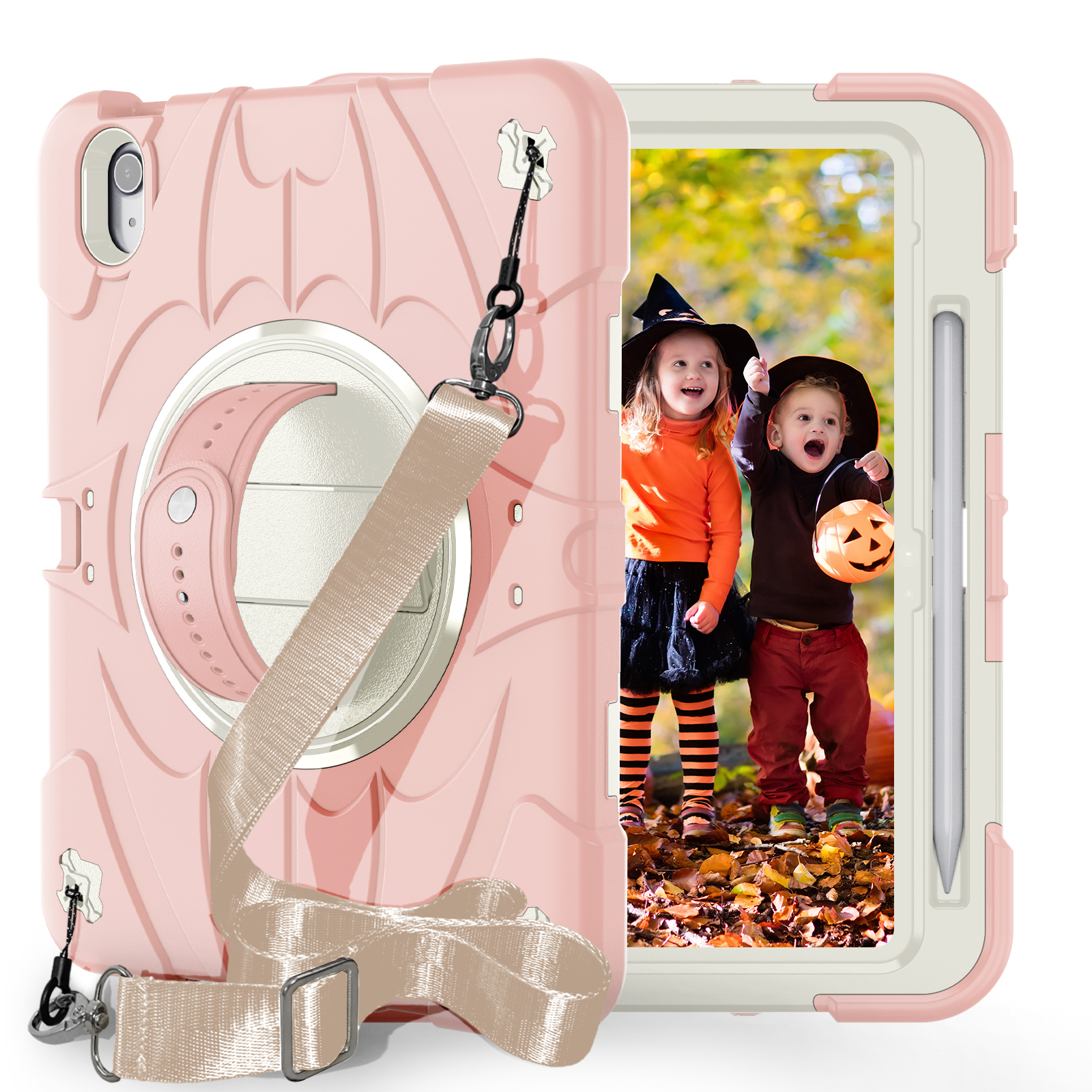 TOZIZO iPad A16 11th Gen 360° Rotatable Hand Strap Silicone Tablet Case for Kids and Education