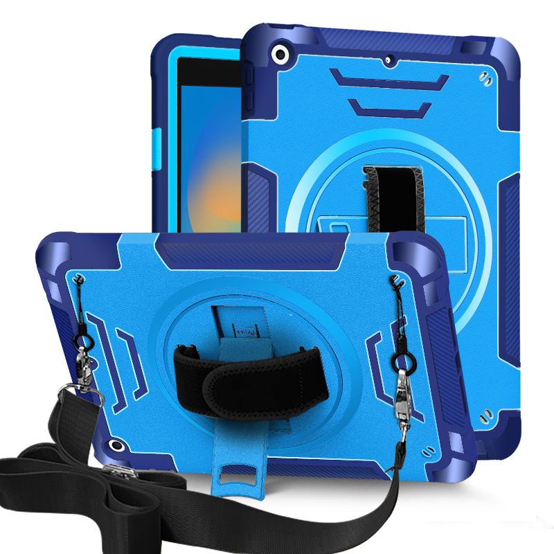 TOZIZO Blue Rugged iPad 10.2 Case with 360° Stand, Hand & Shoulder Strap