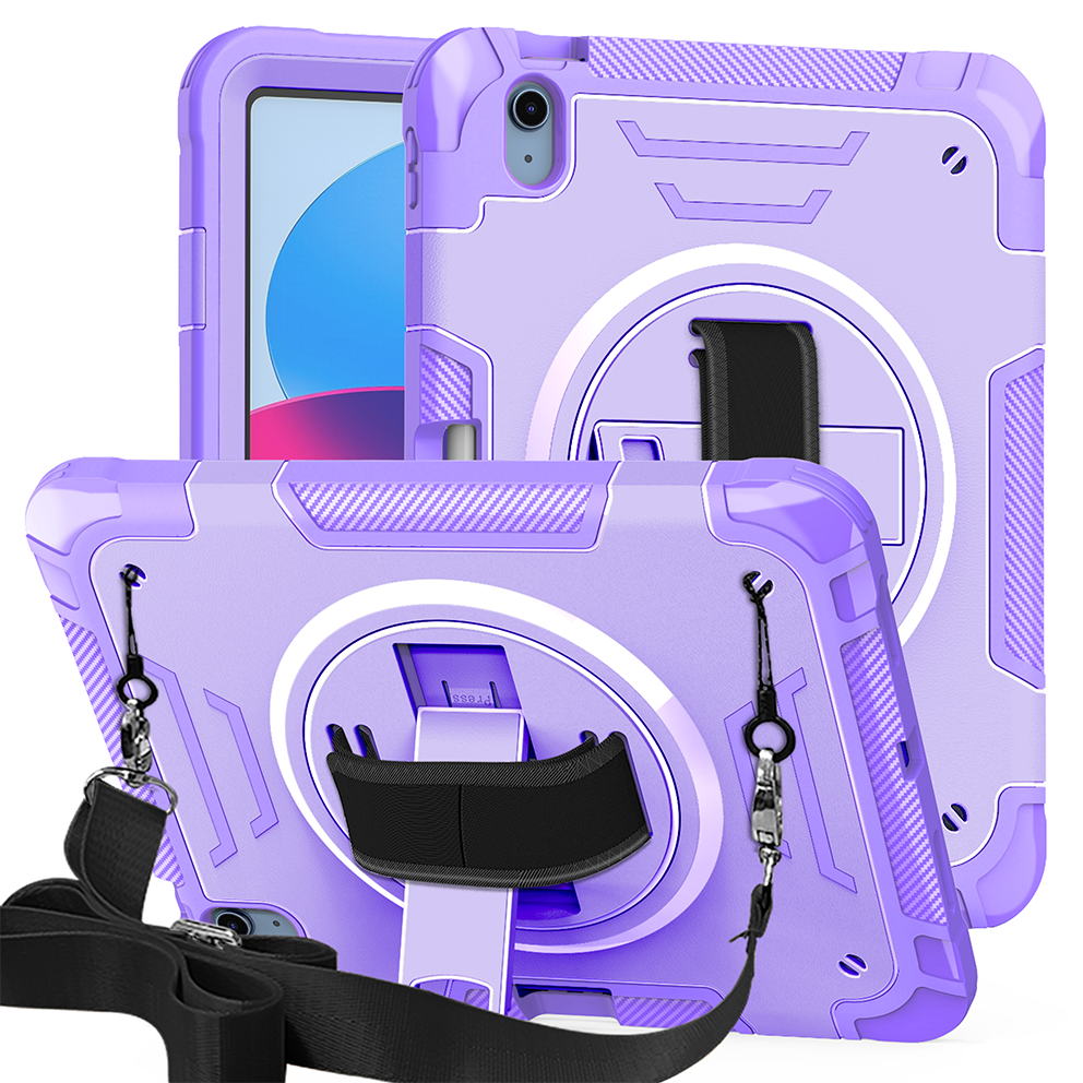 TOZIZO Purple iPad Case with Kickstand & Strap - Rugged Shockproof 3-Layer Design