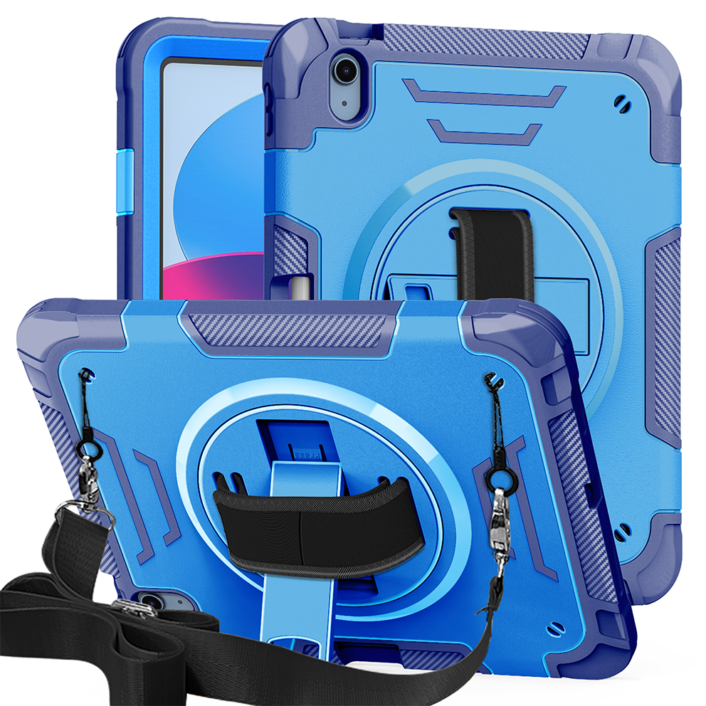 TOZIZO Blue iPad Case for Kids - Rugged 3-Layer Shockproof with Strap & Kickstand