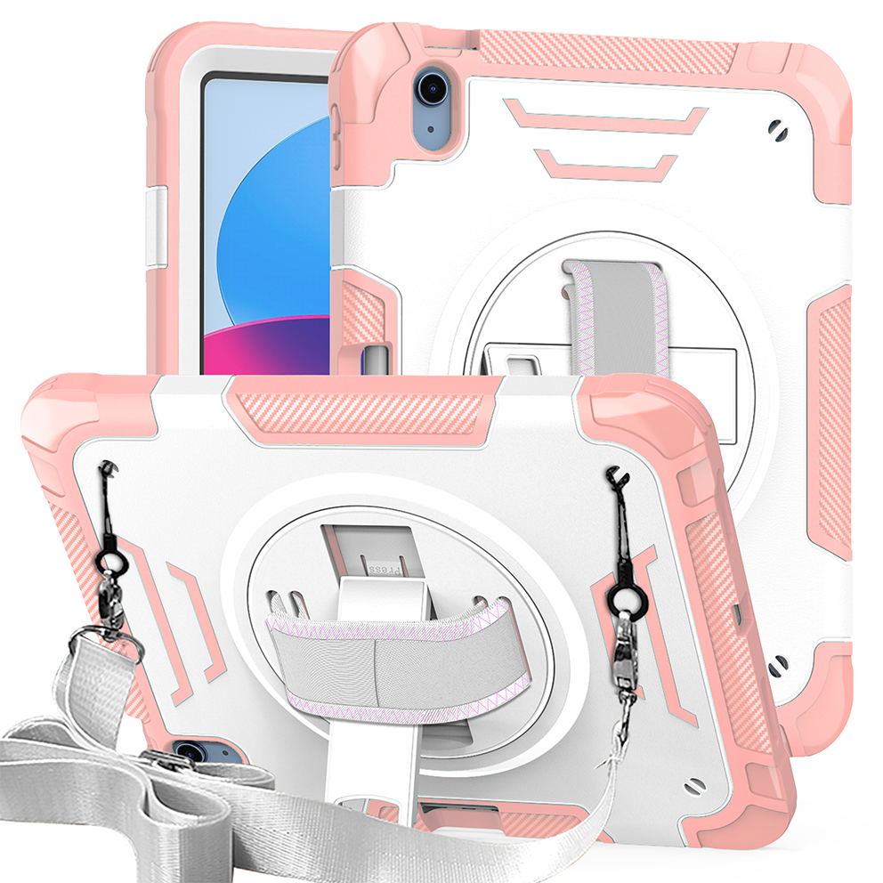 TOZIZO Shockproof iPad 10th/11th Case - Pink Heavy Duty Rugged Cover with Hand Strap
