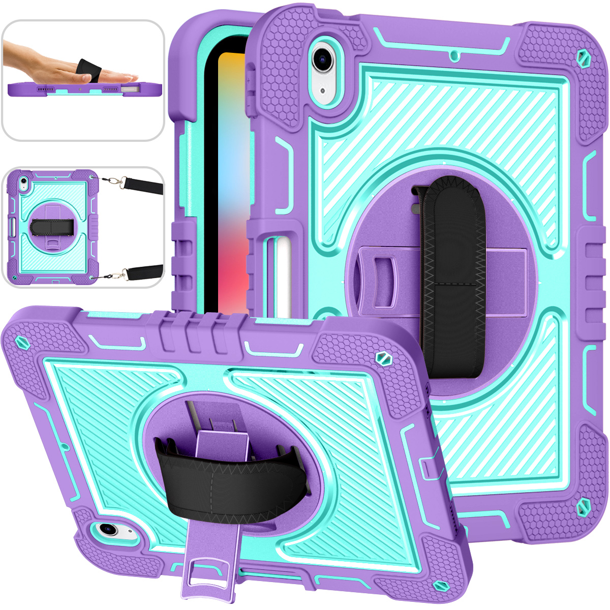TOZIZO Purple Mint Green iPad 10.9 2022 Case with Kickstand – Heavy Duty Shockproof Cover