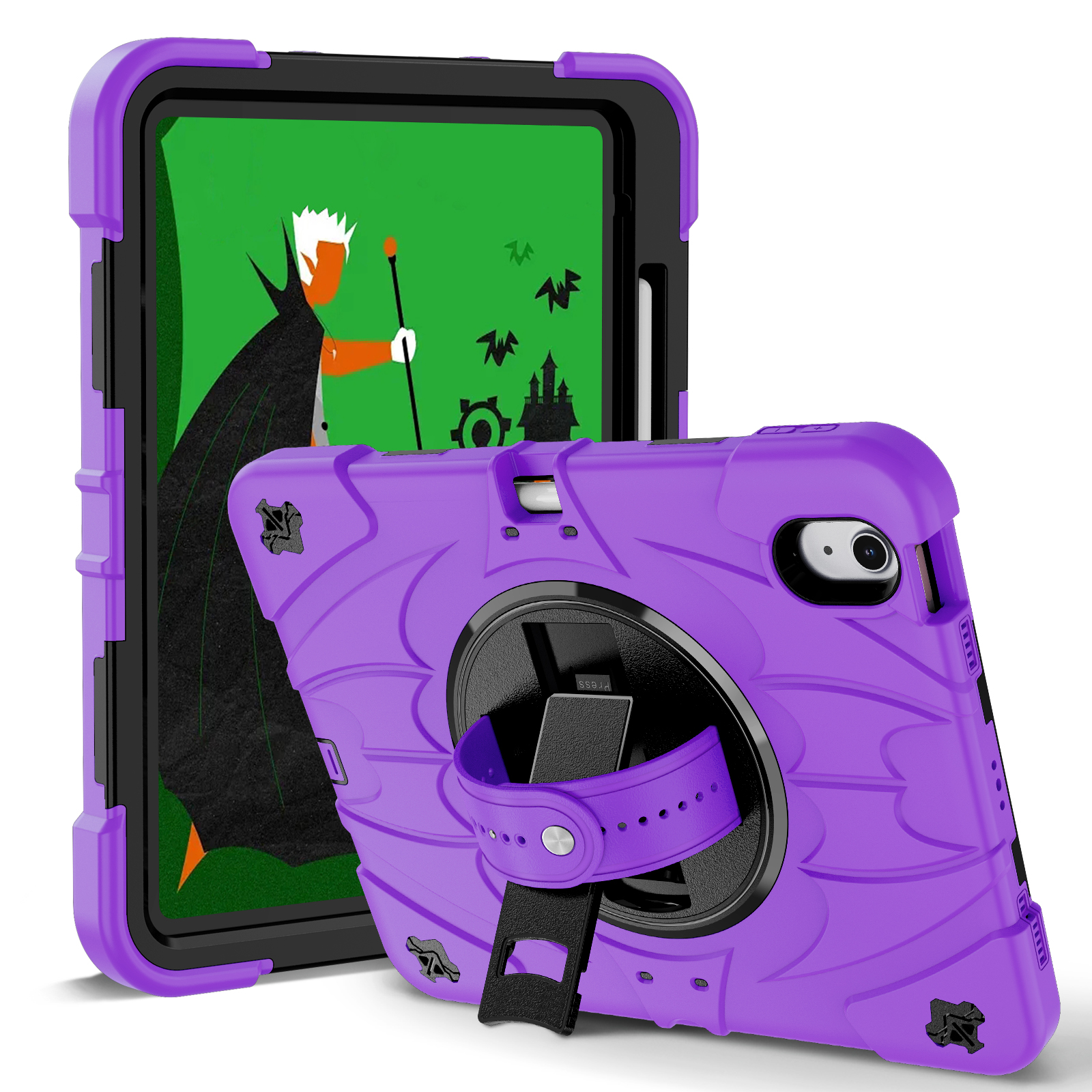 TOZIZO Purple Defender Case for iPad 10th 2022 10.9-Inch Reseller Rugged Cover with 360° Hand Grip & Multi-Angle Stand