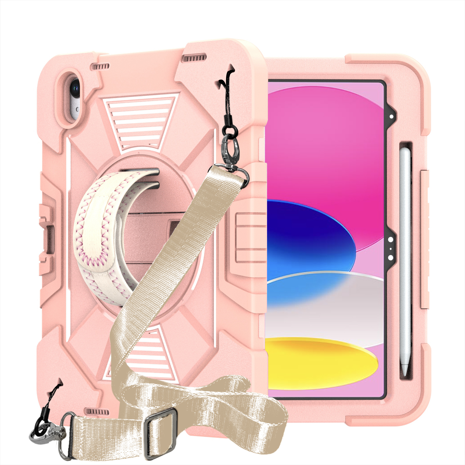 TOZIZO Light Pink Rugged Protective Cover for iPad 10th Gen 10.9 Inch / iPad 11th Gen with Shoulder Strap