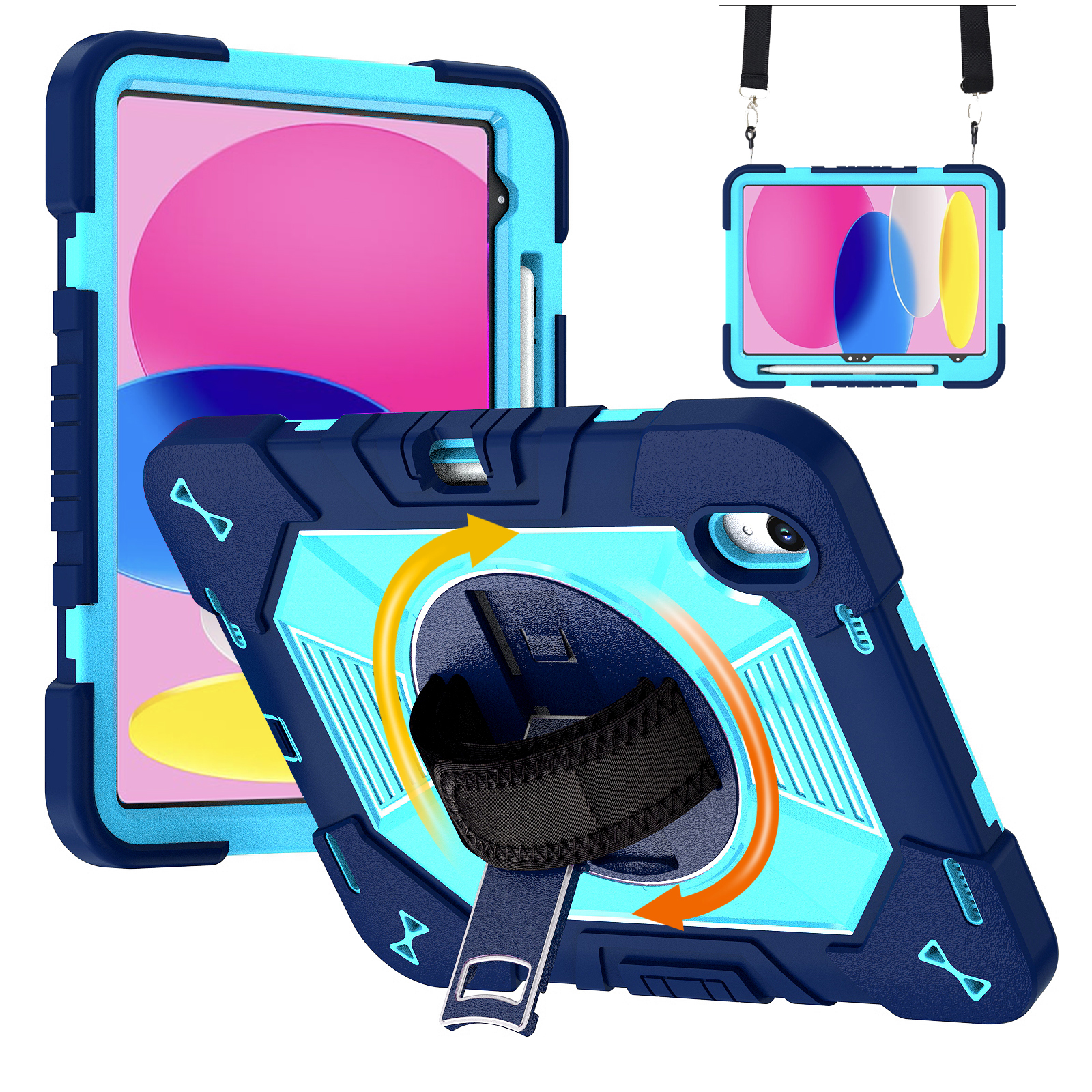 TOZIZO Navy Blue Rugged Case for iPad 10th Gen 10.9 Inch 2022 / iPad 11th Gen 2025 with 360 Rotating Stand