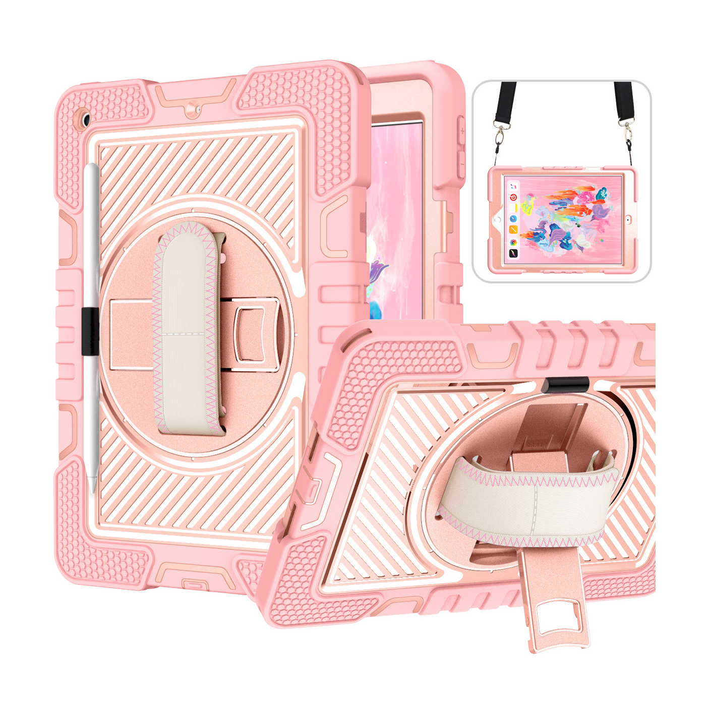 TOZIZO Full-Body Shockproof iPad 9.7 Case with Kickstand - Pink Rugged Protective Tablet Cover for Kids