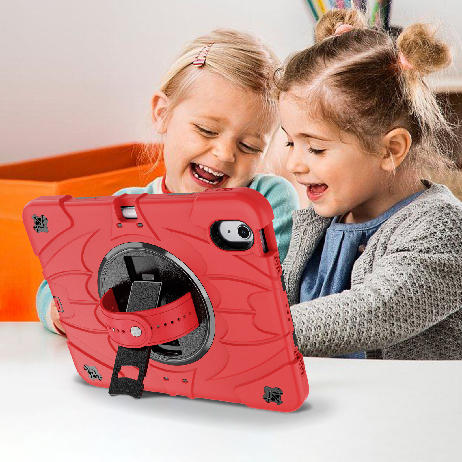 TOZIZO 360° Rotatable Silicone Hand Strap Case for iPad A16 2025 – Shockproof Educational Kids Tablet Case