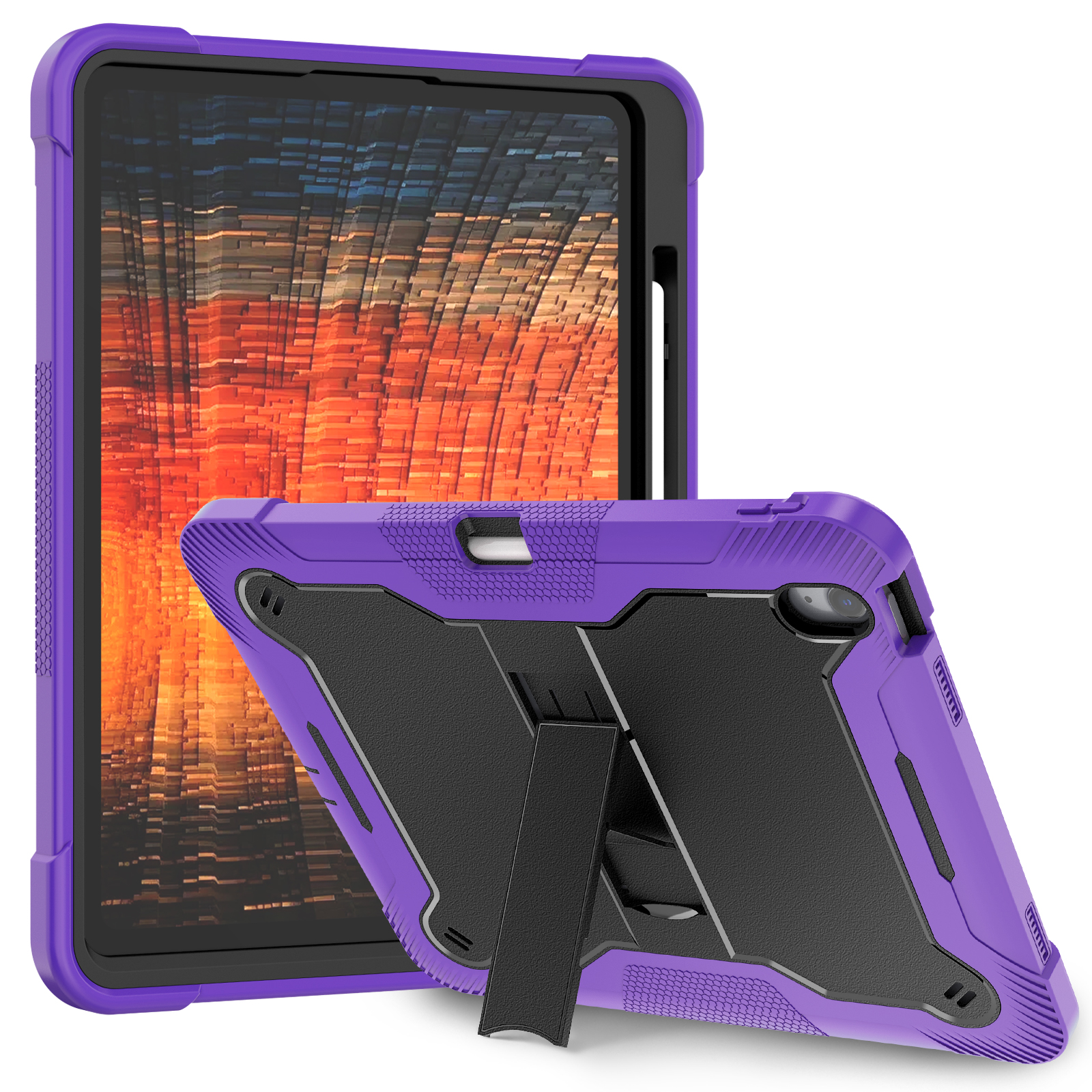 TOZIZO Purple + Black Rugged Tablet Case for iPad Air 13 (2024) Kids Education Shockproof Stand Cover
