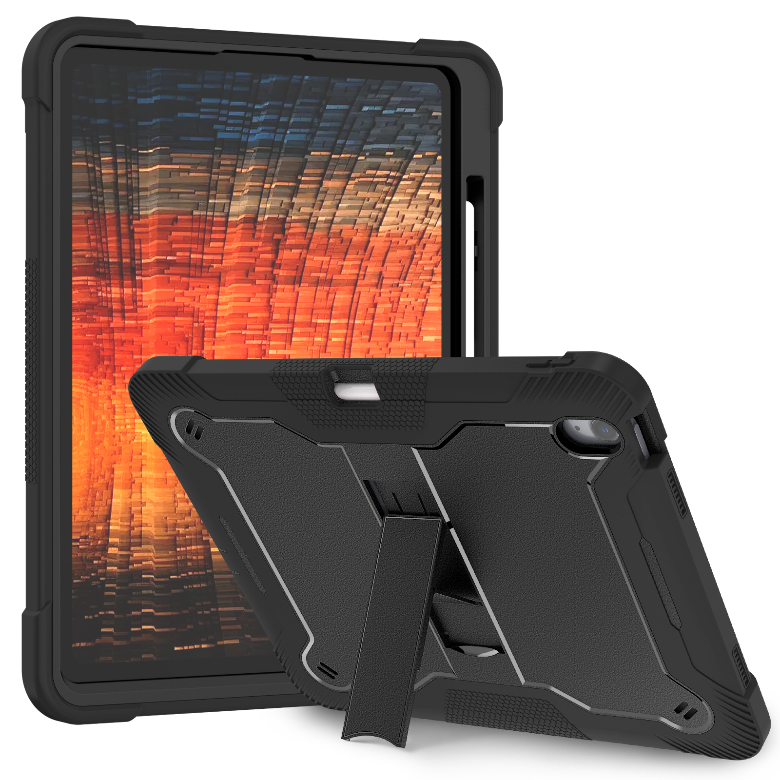 TOZIZO Black iPad Air 13 (2024) Rugged Tablet Case Heavy Duty Full Body Shockproof Protective Stand Cover
