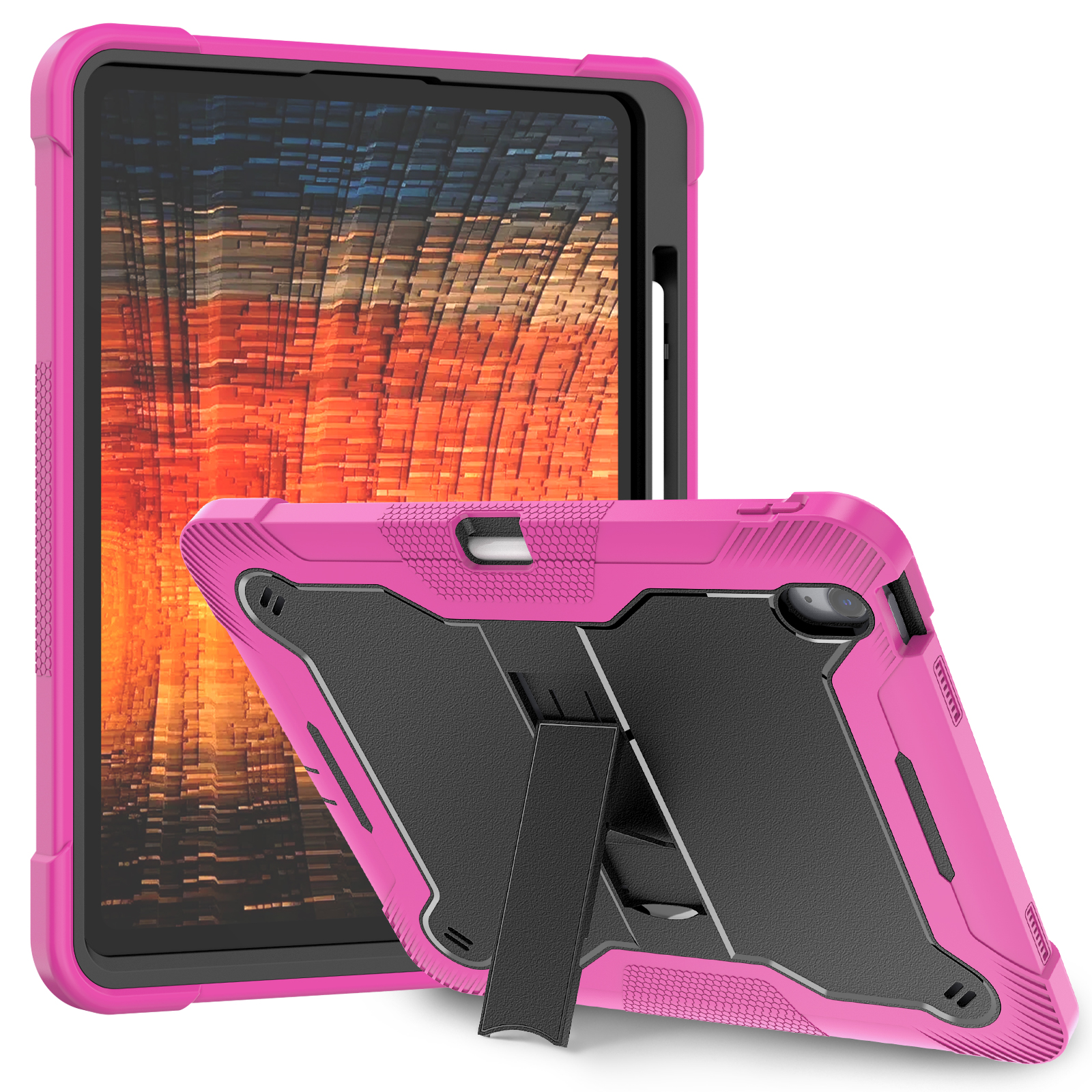 TOZIZO Rose Red + Black Silicone Tablet Case for iPad Air 13 (2024) Full Body Protective Rugged Cover