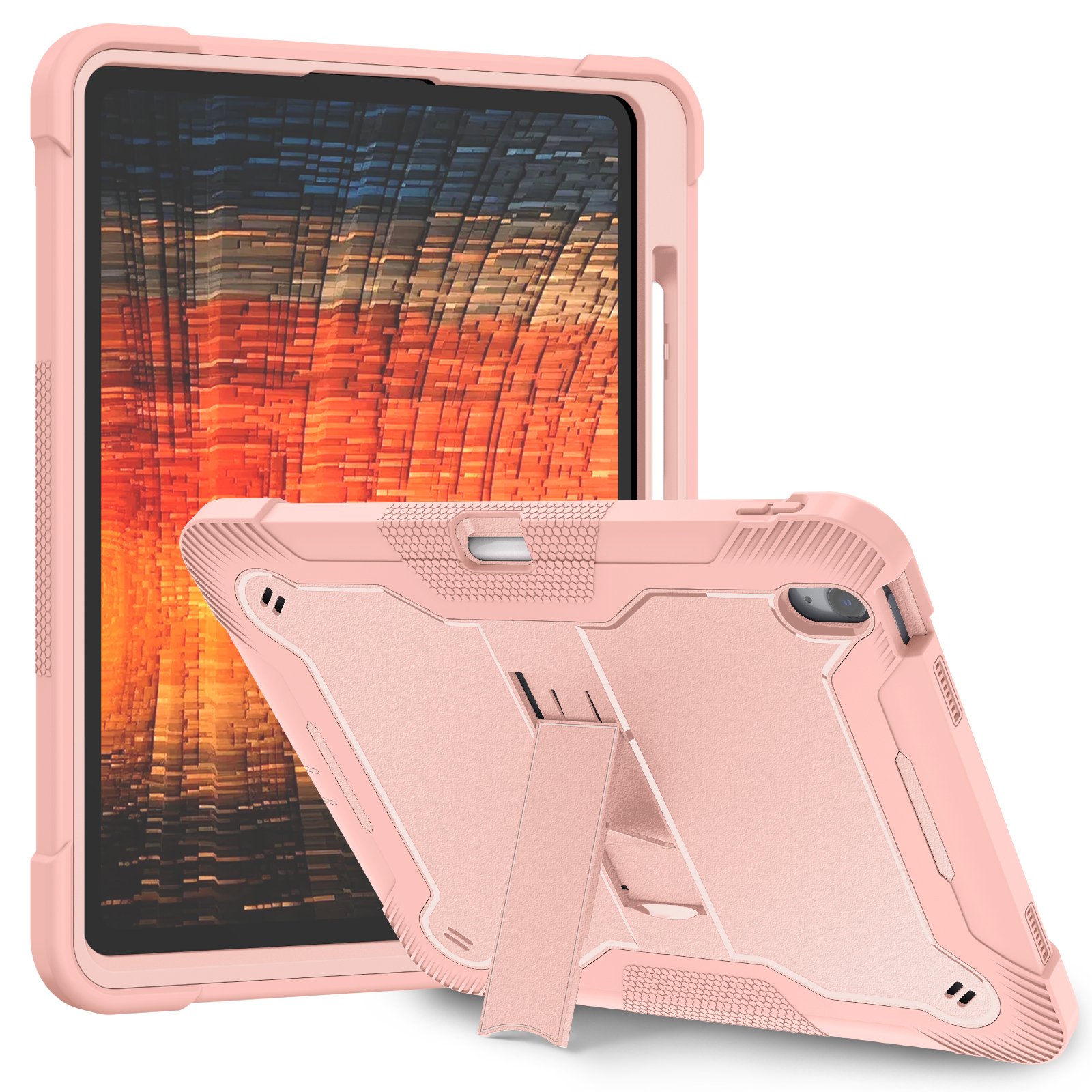 TOZIZO Pink iPad Air 13 (2024) Tablet Stand Case Shockproof Full Body Protective Silicone Rugged Cover