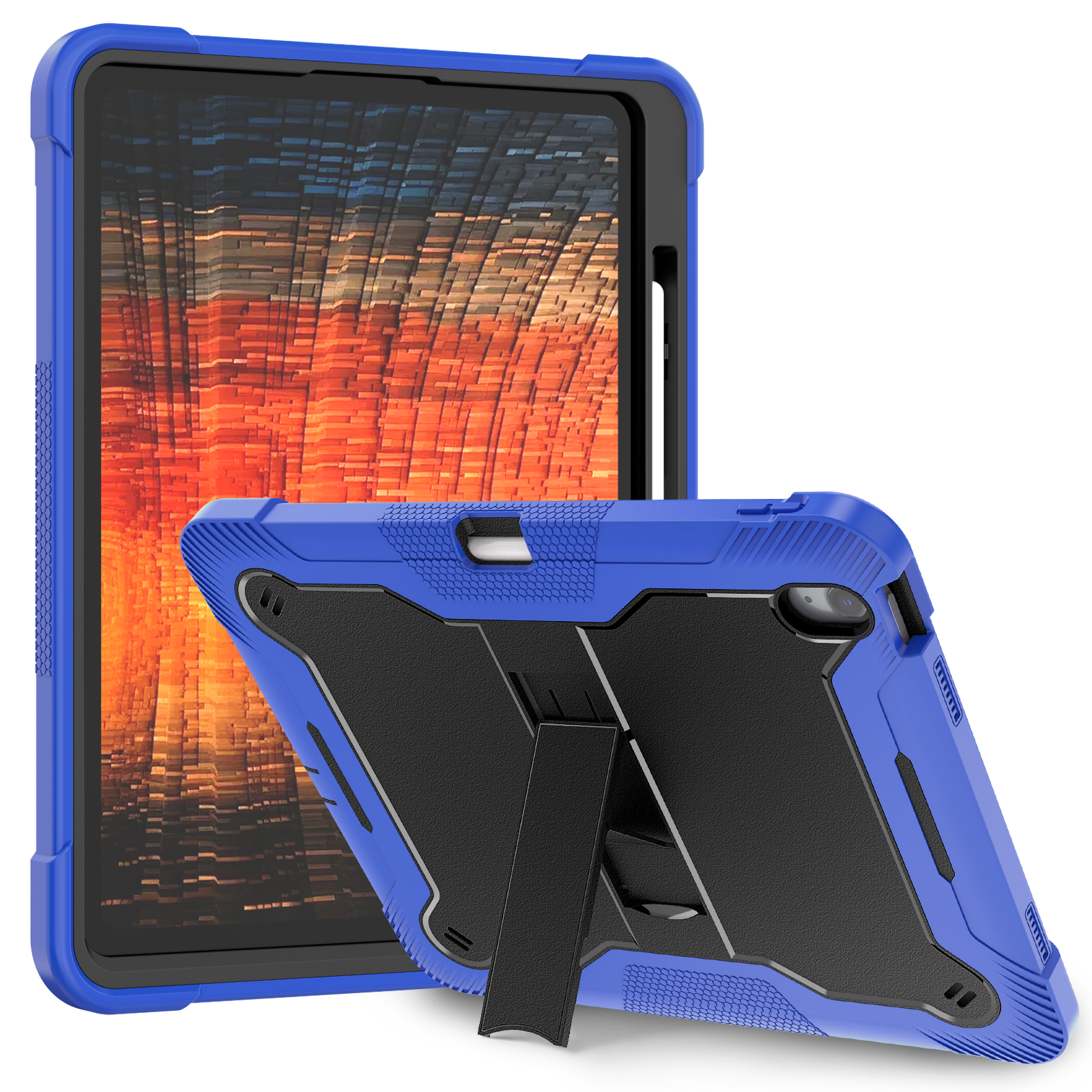 TOZIZO Dark Blue + Black iPad Air 13 Tablet Case 2024 Heavy Duty Survivor Shockproof Kickstand Cover