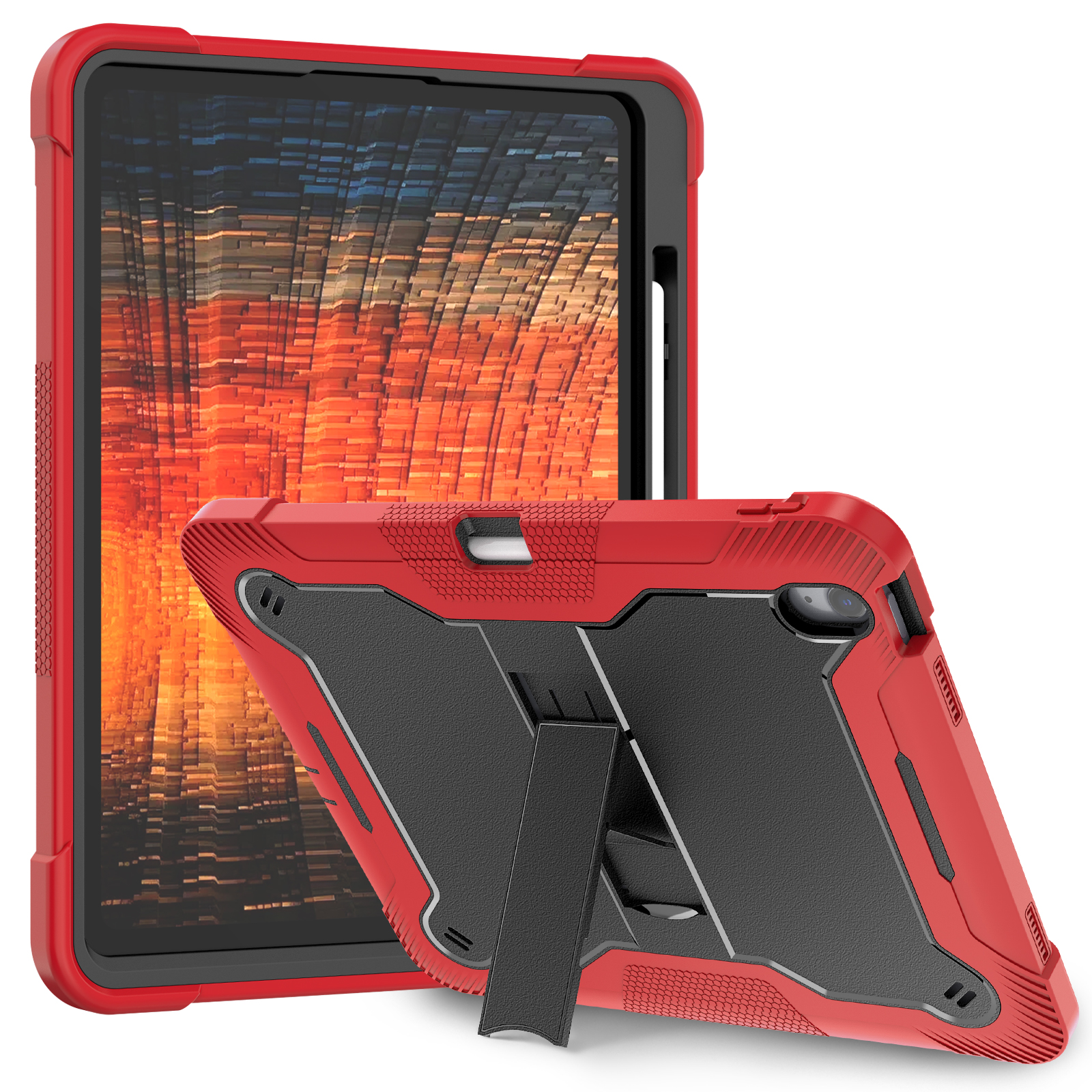 TOZIZO Red + Black Shockproof iPad Air 13 (2024) Tablet Case with Kickstand 3 Layer Rugged Cover