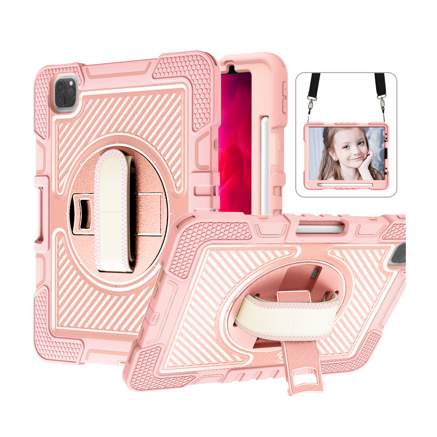 TOZIZO Full Body Protective iPad Air5 10.9 Case - Pink | 360° Kickstand & Shockproof Rugged Cover for Girls/Kids
