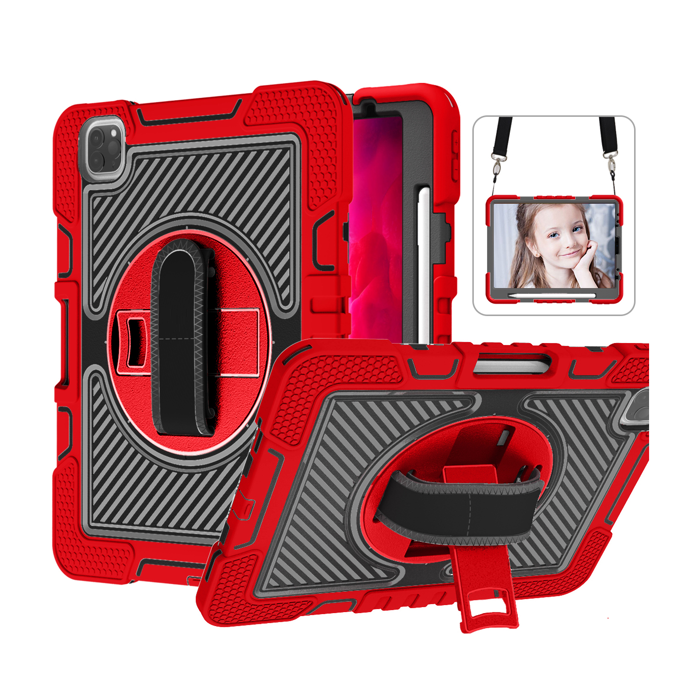 TOZIZO Heavy Duty iPad Air5 10.9 Case - Red & Black | 360° Rotating Kickstand + Triple-Layer Shockproof Protection