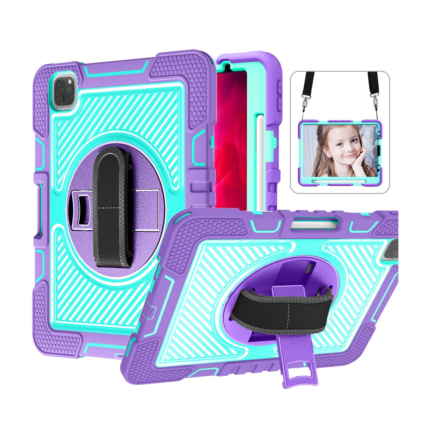 TOZIZO Shockproof iPad Air5 10.9 Case - Purple & Mint Green | Kids Friendly 360° Kickstand Rugged Cover