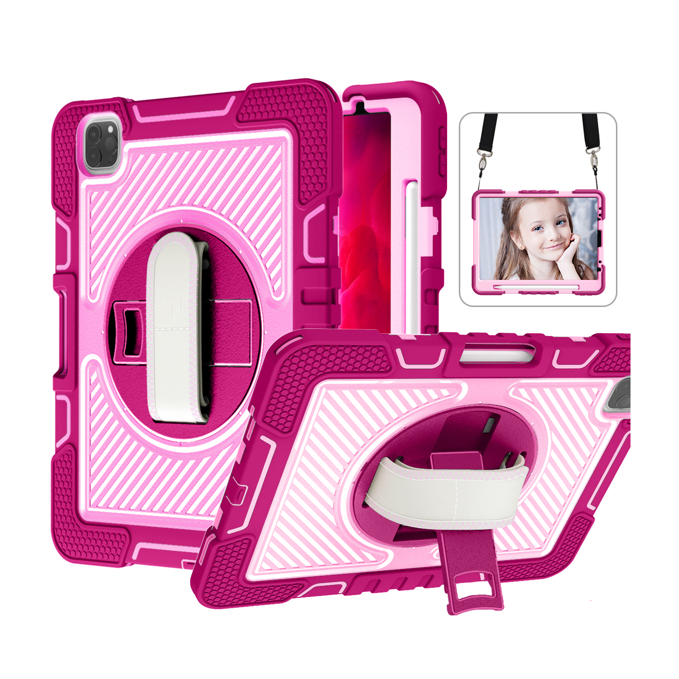 TOZIZO Rugged iPad Air5 10.9 Case - Rose Red & Pink | 360° Rotating Kickstand + Full-Body Shockproof Protection