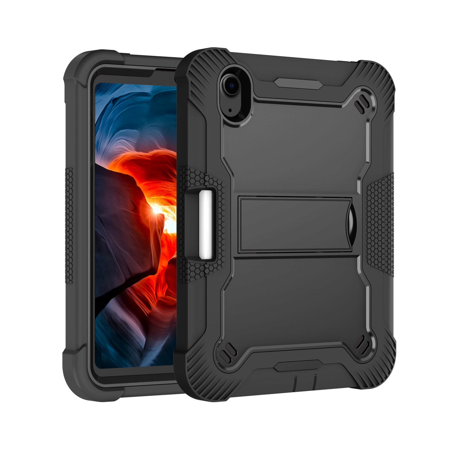 TOZIZO Black Heavy Duty iPad Mini 6 Rugged Case with Kickstand & Pencil Holder – Full Body Shockproof Dustproof Tablet Cover