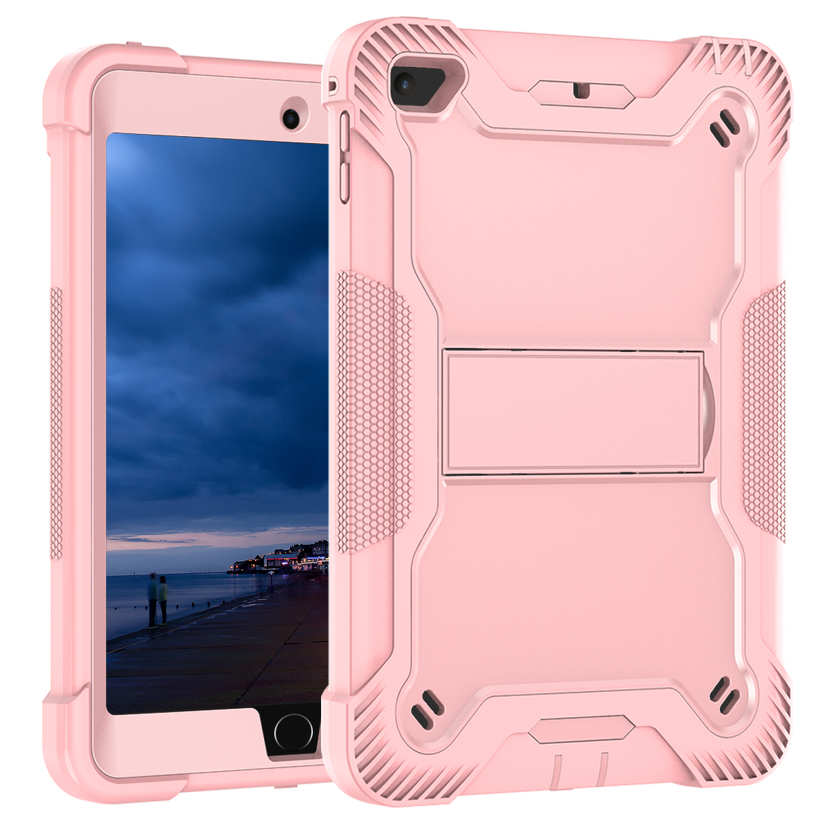 TOZIZO iPad mini 4/5 Pink Heavy‑Duty Rugged Case with Kickstand – 3‑in‑1 Shockproof Protective Tablet Cover